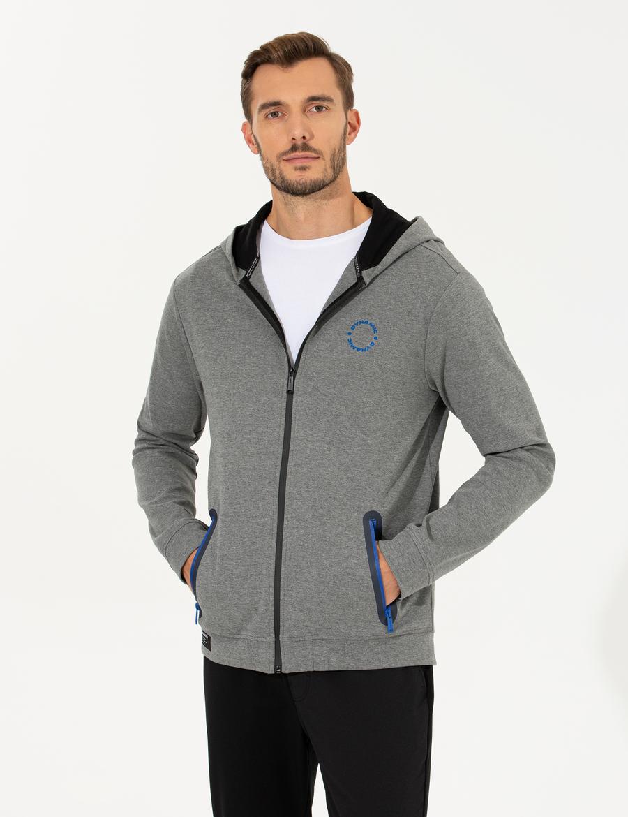 Gri Melanj Kapüşonlu Sweatshirt