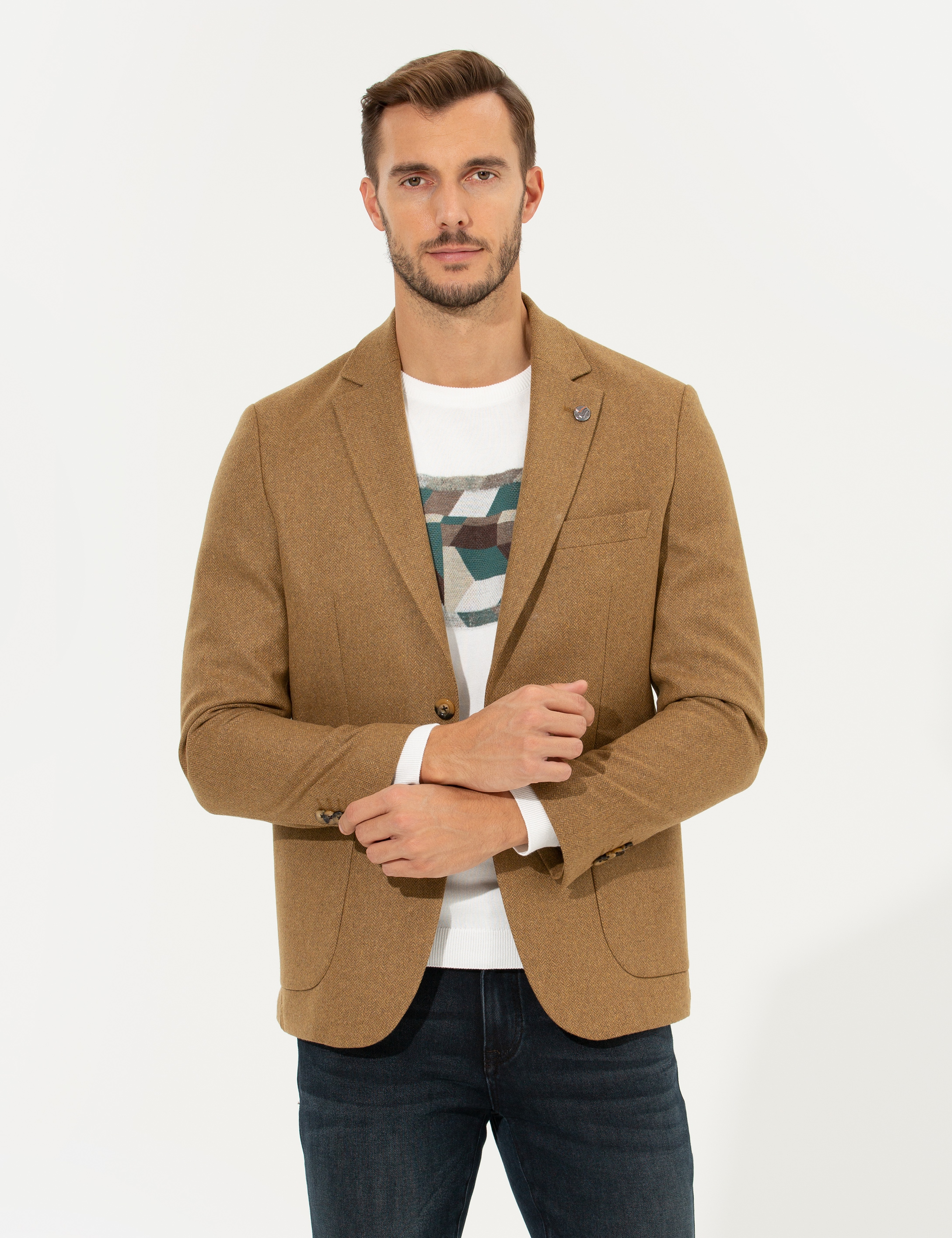 Kahverengi Slim Fit Ceket - Image 4