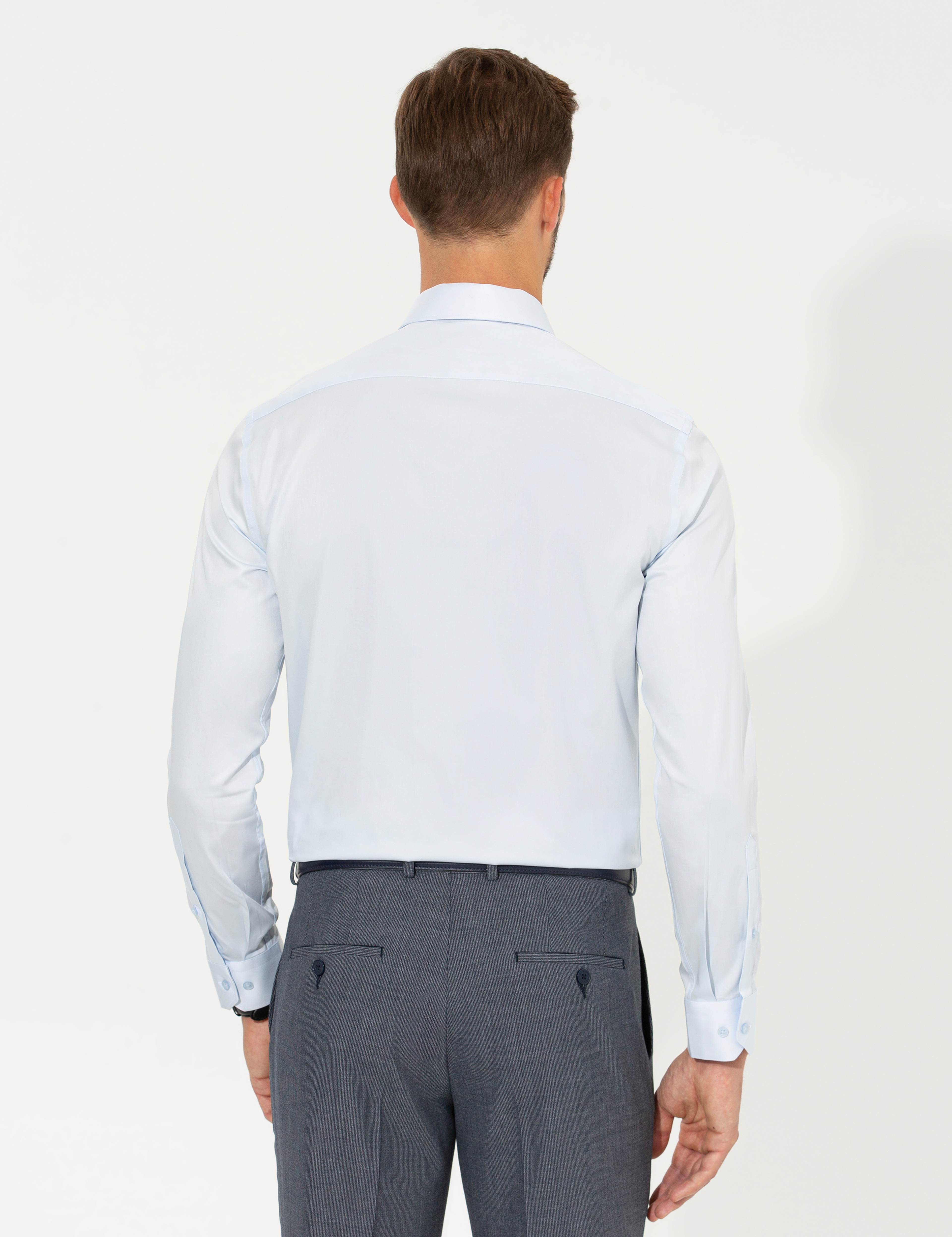 Açık Mavi Slim Fit Uzun Kollu Klasik Gömlek - Image 5