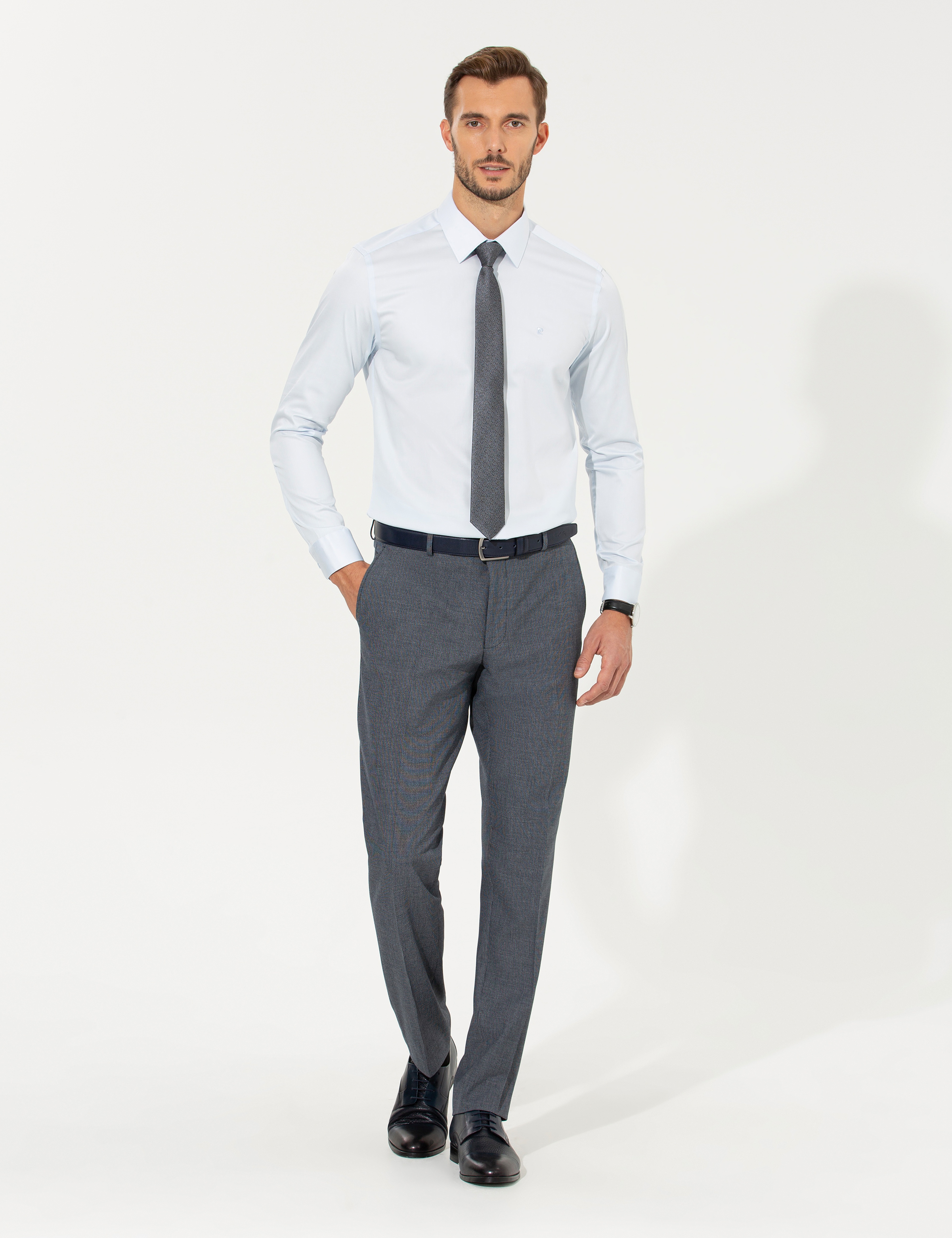 Açık Mavi Slim Fit Uzun Kollu Klasik Gömlek - Image 4