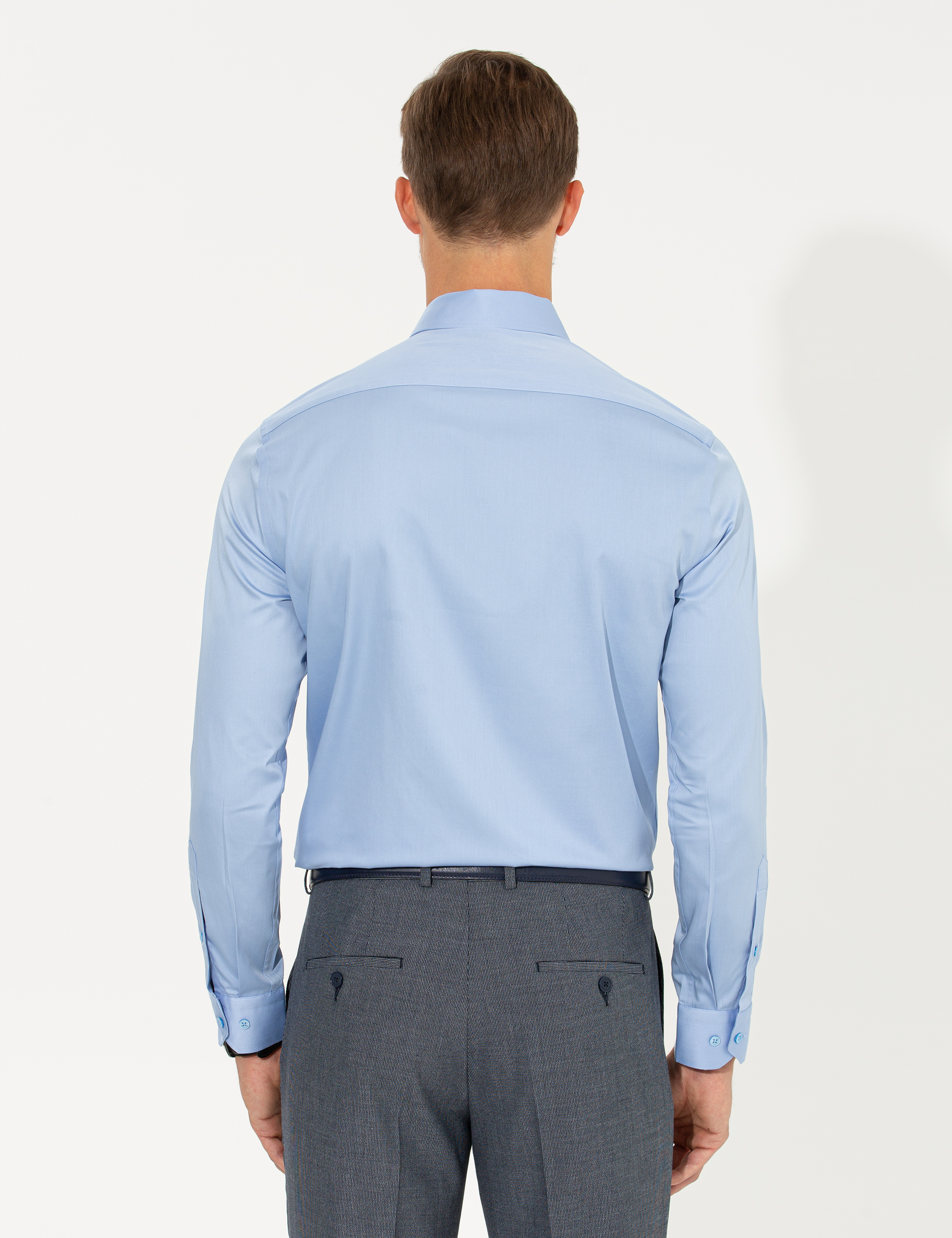 Koyu Mavi Slim Fit Uzun Kollu Klasik Gömlek
