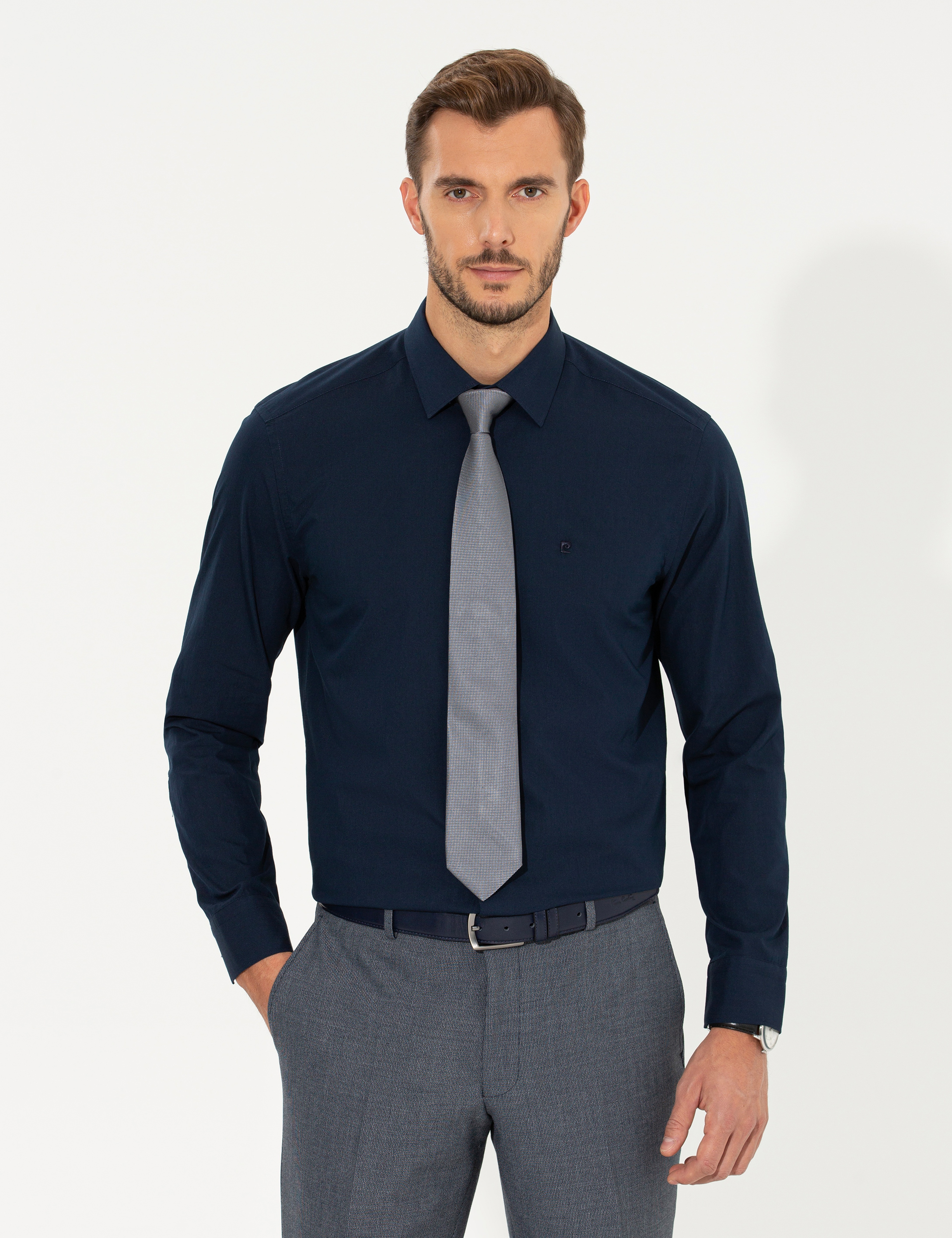 Lacivert Regular Fit Uzun Kollu Klasik Gömlek - Image 3
