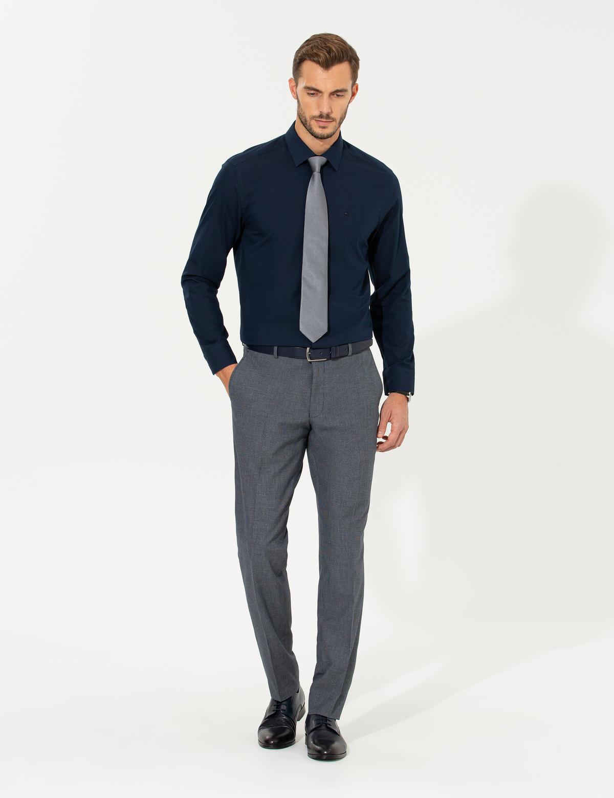 Lacivert Regular Fit Uzun Kollu Klasik Gömlek - 50255293016