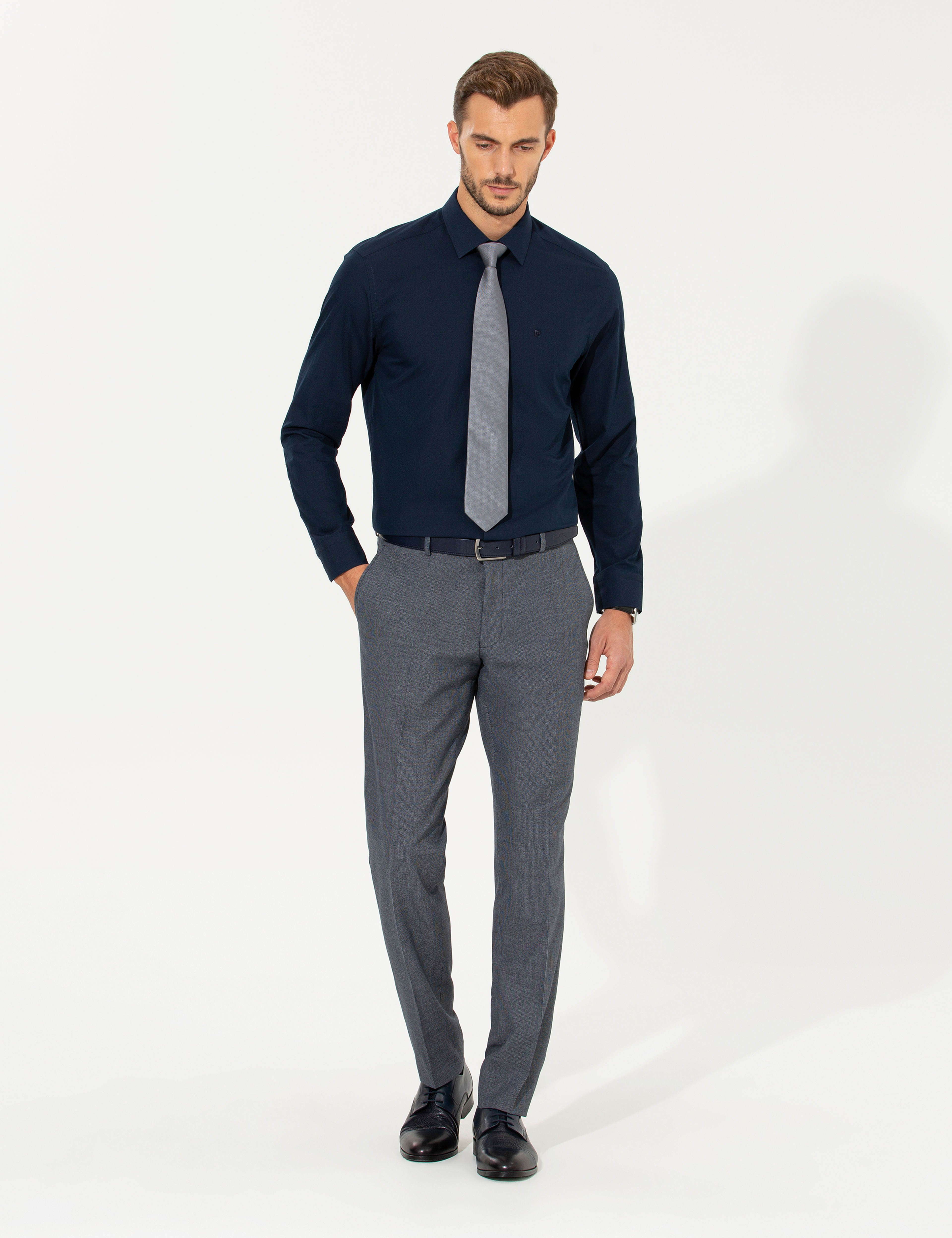 Lacivert Regular Fit Uzun Kollu Klasik Gömlek - Image 4