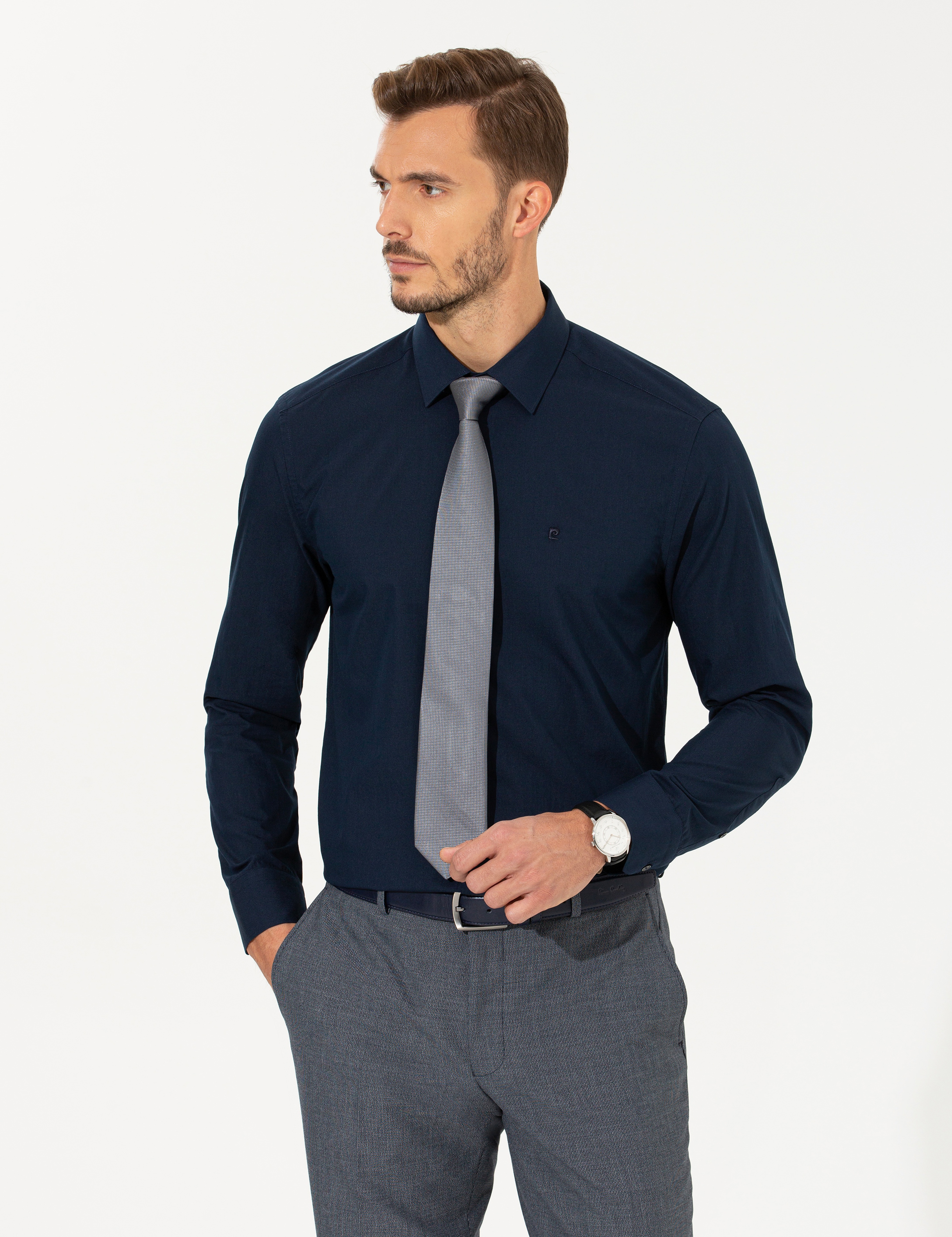 Lacivert Regular Fit Uzun Kollu Klasik Gömlek - Image 1