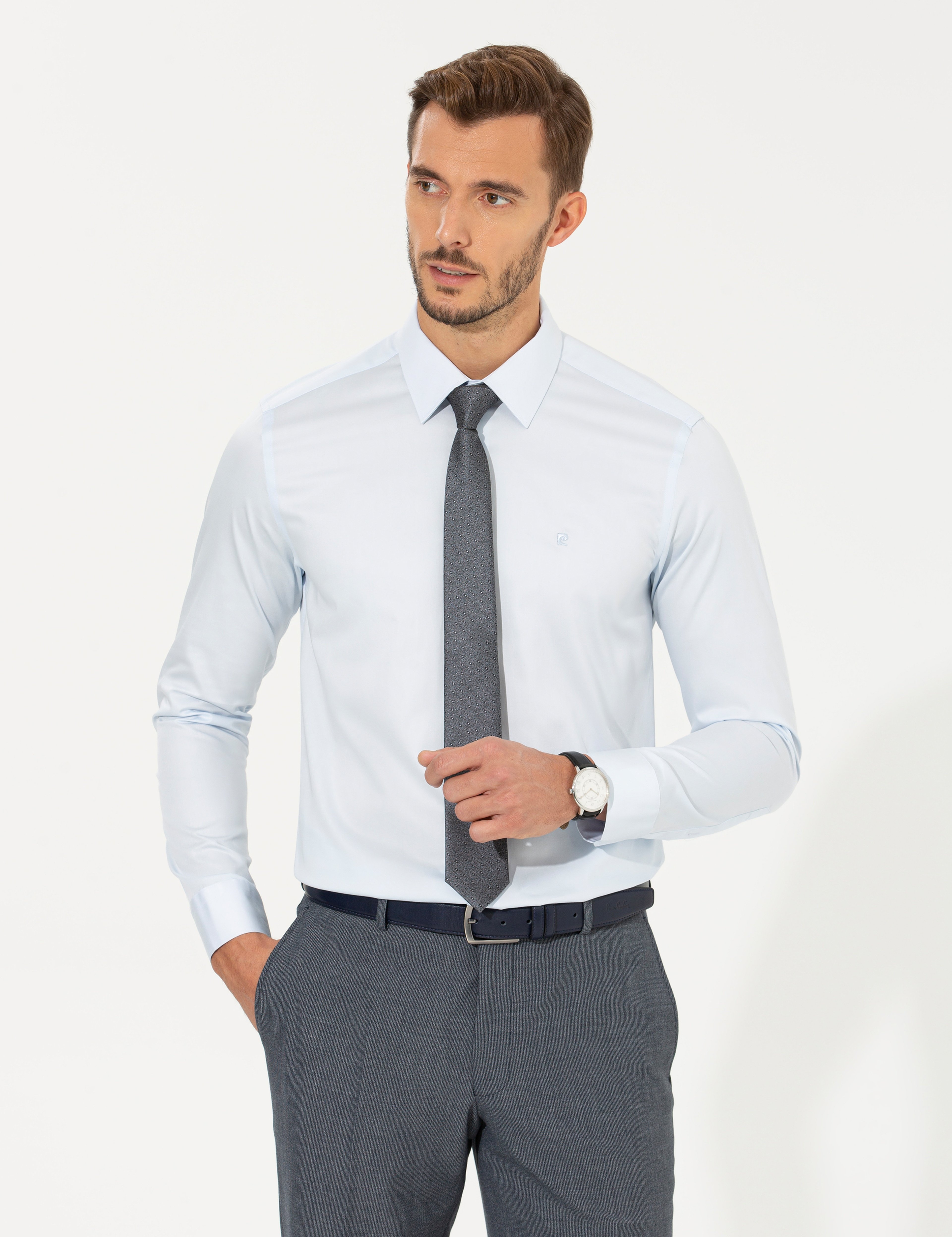Açık Mavi Slim Fit Uzun Kollu Klasik Gömlek - Image 1
