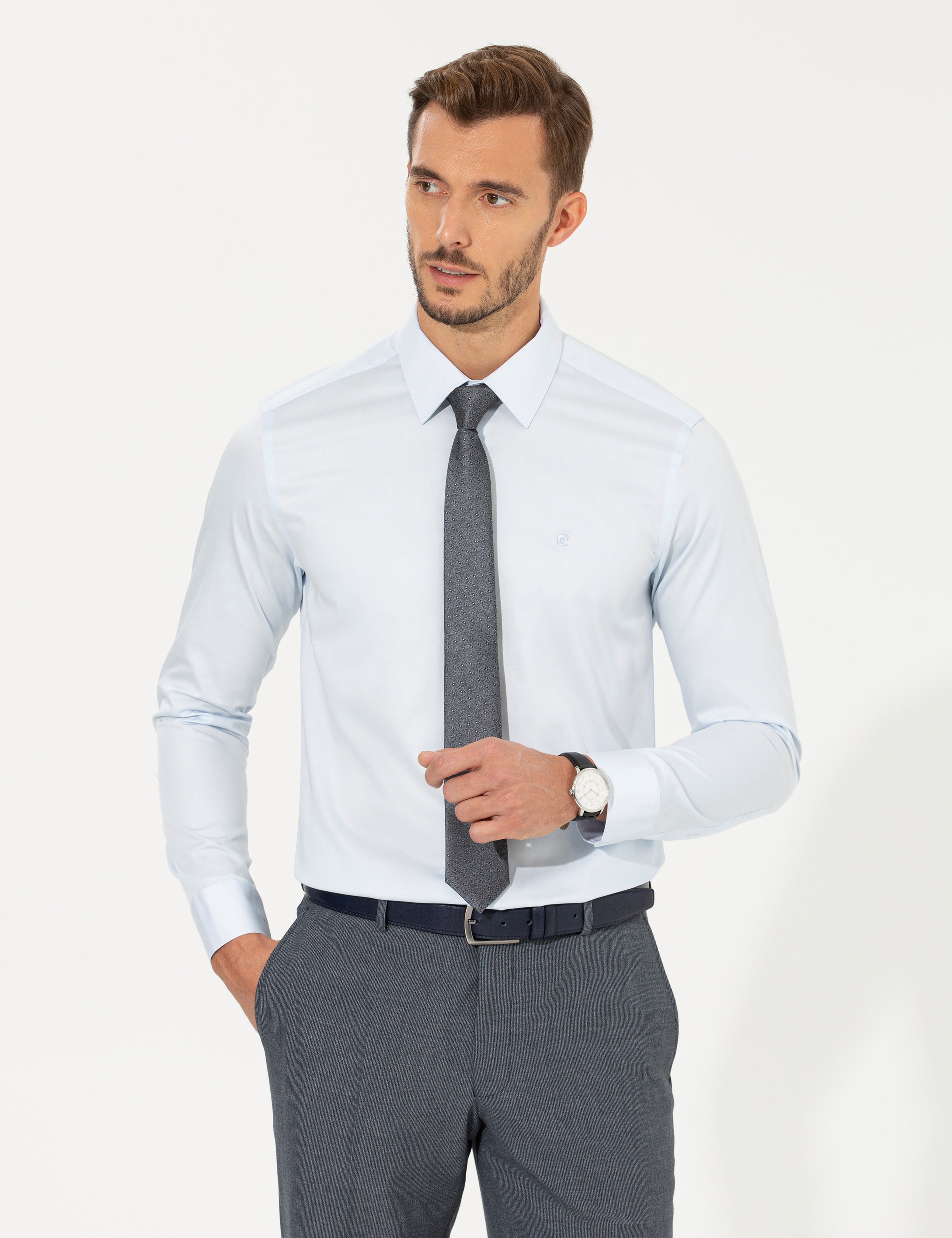 Açık Mavi Slim Fit Uzun Kollu Klasik Gömlek