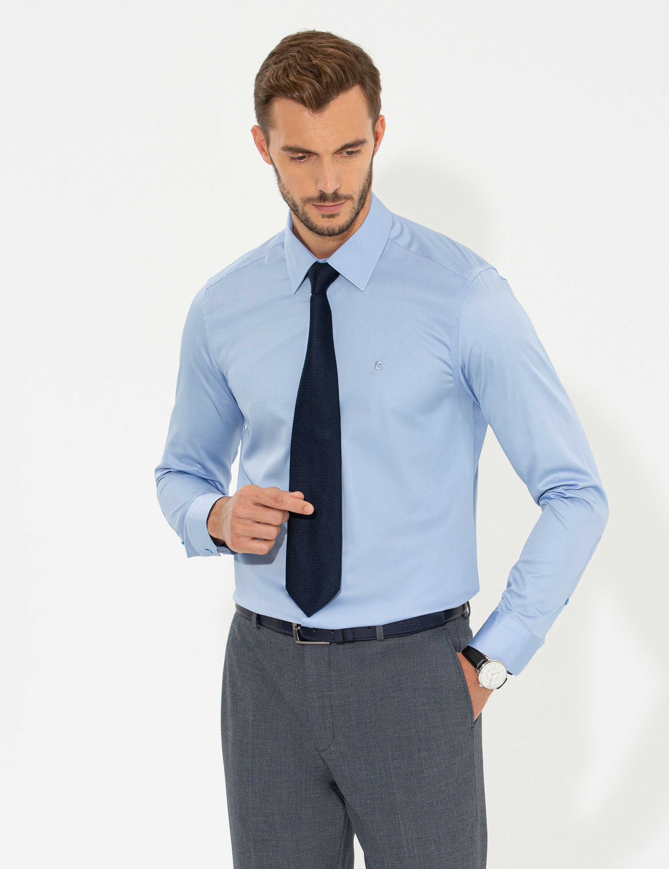 Koyu Mavi Slim Fit Uzun Kollu Klasik Gömlek