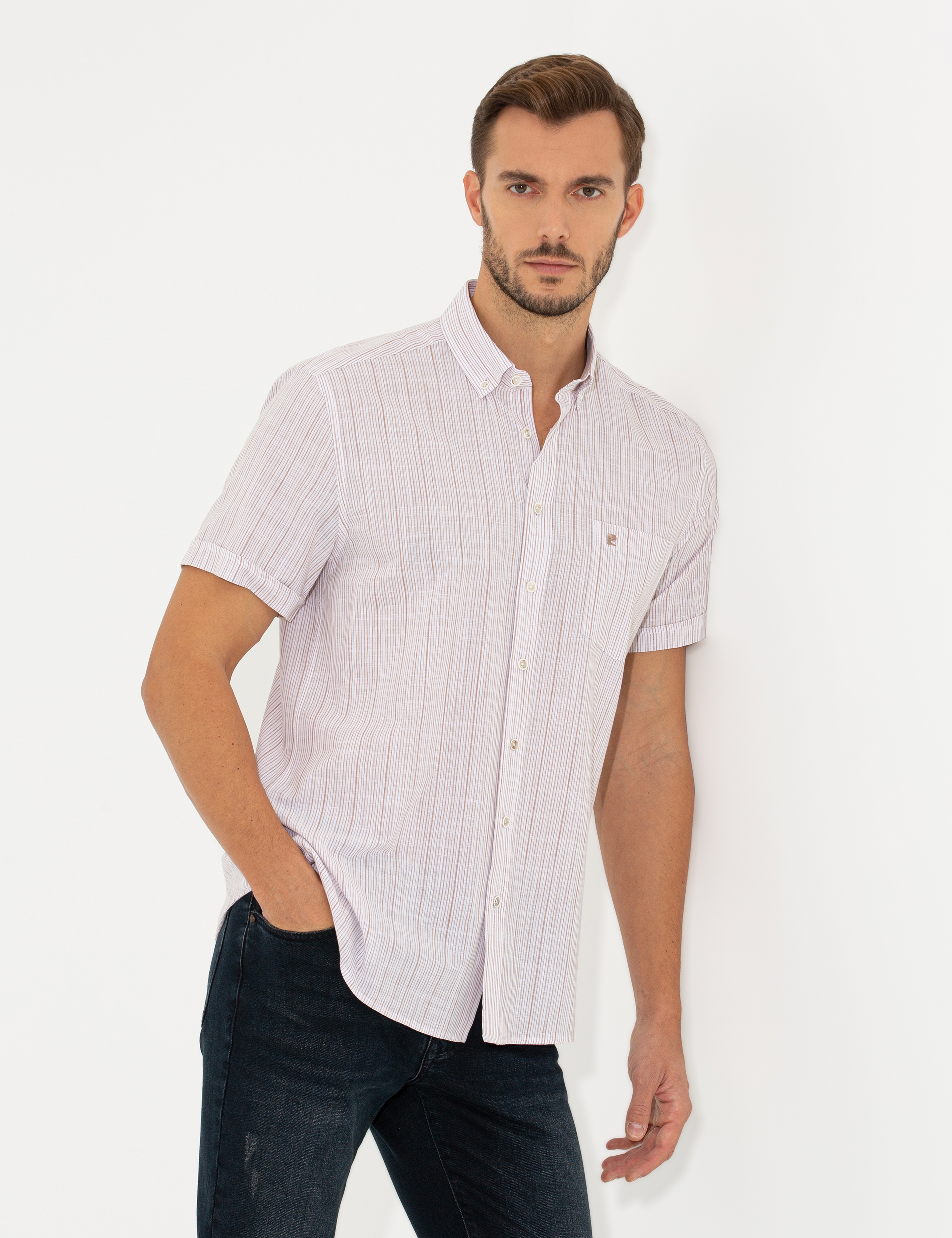 Bej Regular Fit Kısa Kollu Gömlek - Image 1