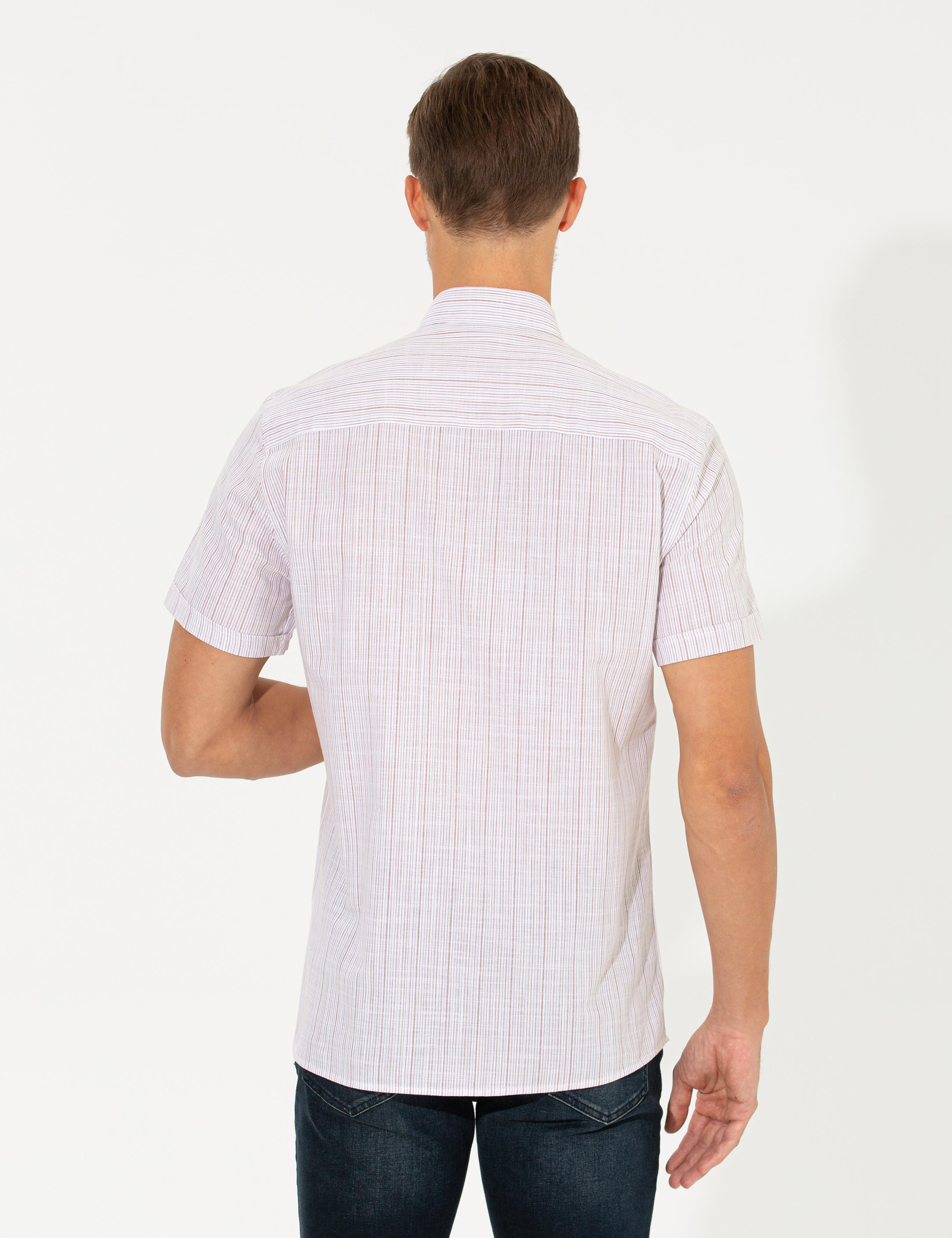 Bej Regular Fit Kısa Kollu Gömlek