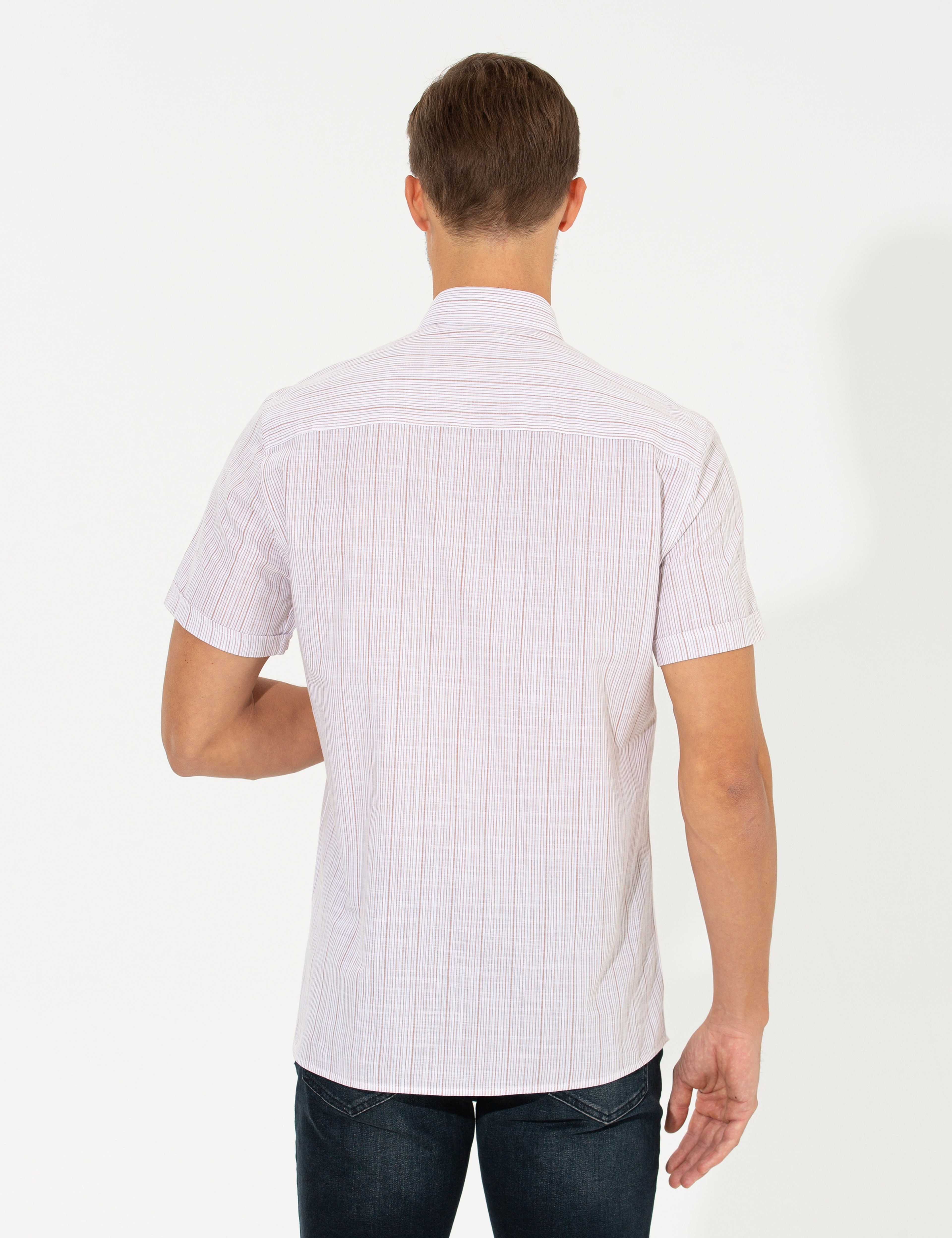 Bej Regular Fit Kısa Kollu Gömlek - Image 5