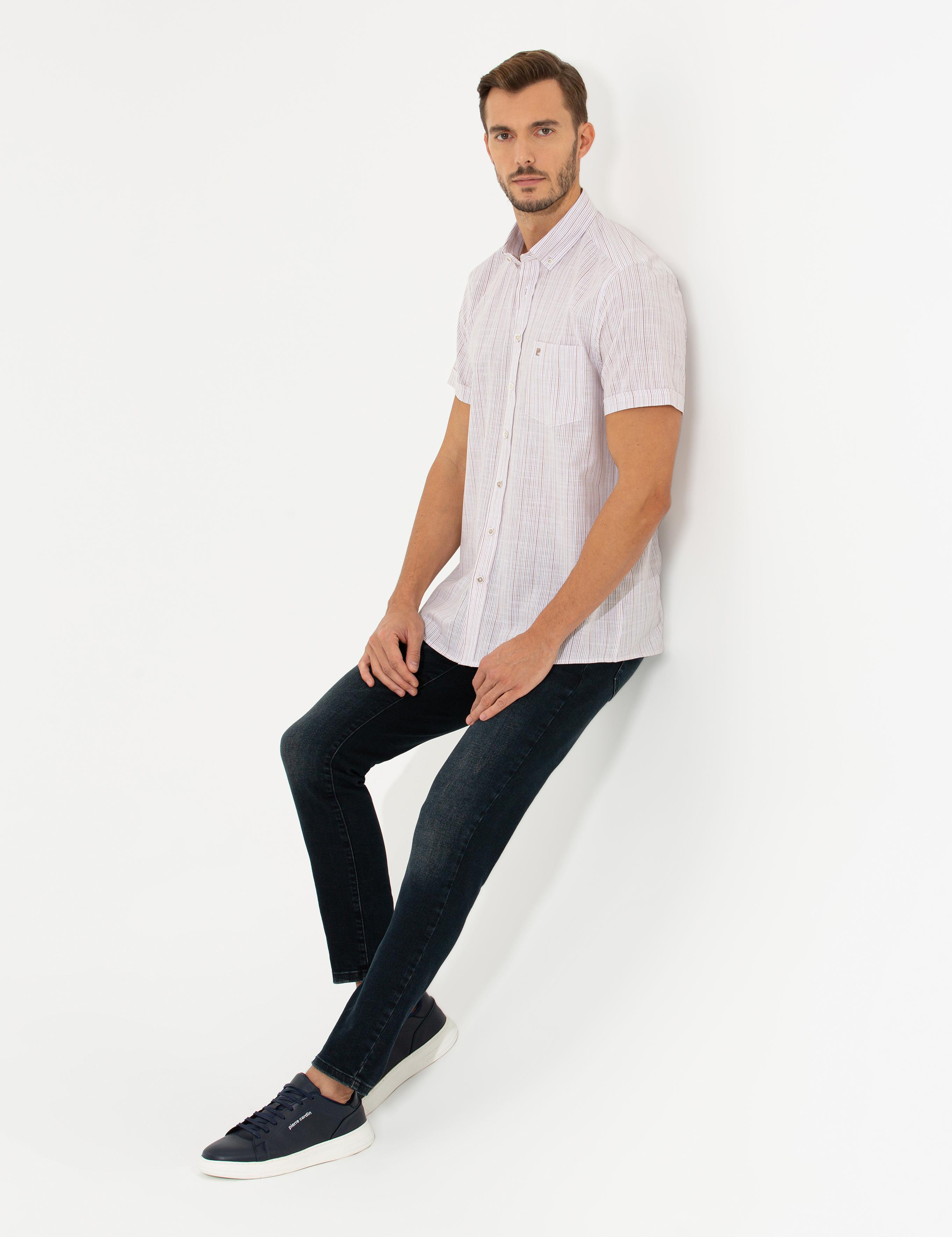 Bej Regular Fit Kısa Kollu Gömlek