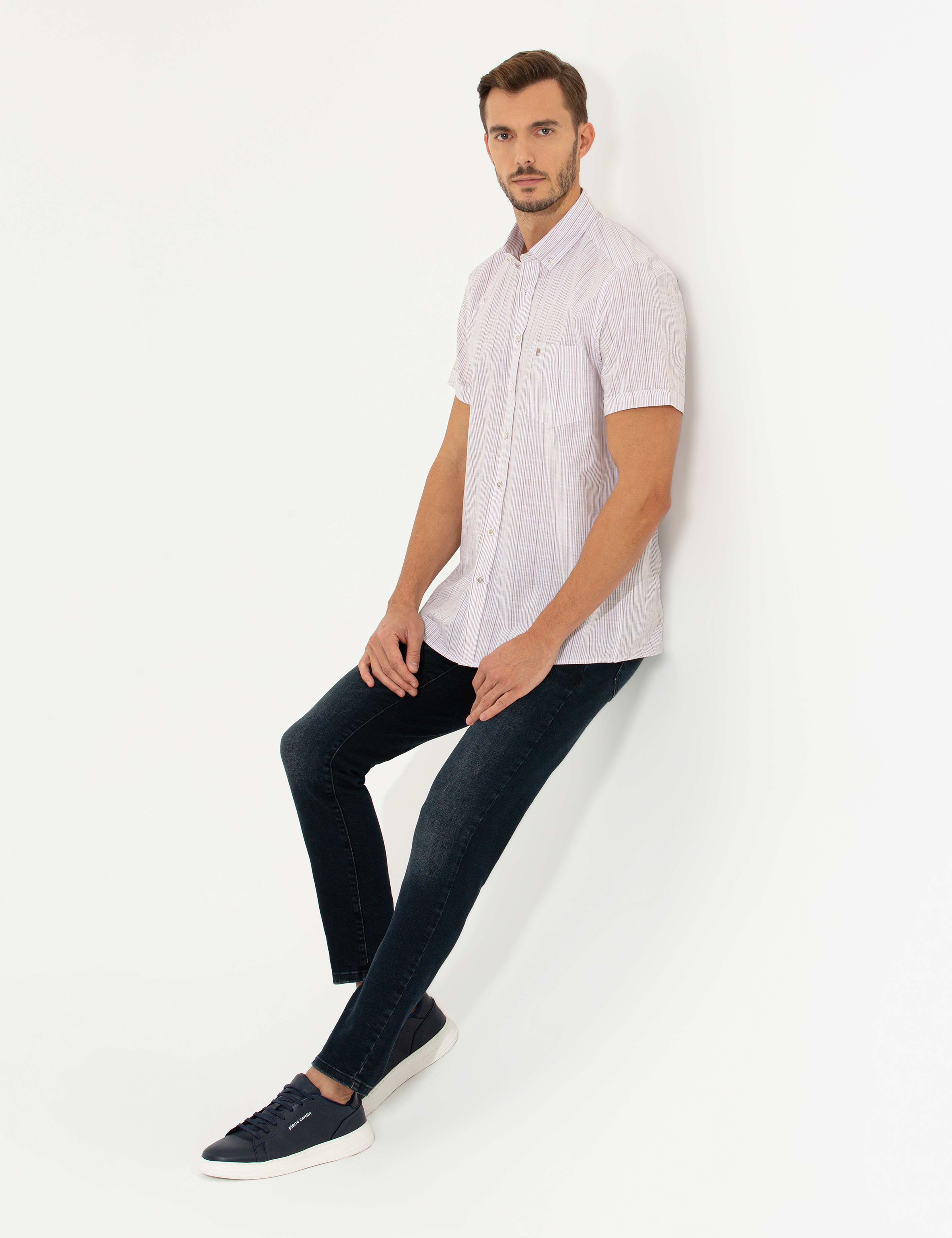 Bej Regular Fit Kısa Kollu Gömlek - Image 4