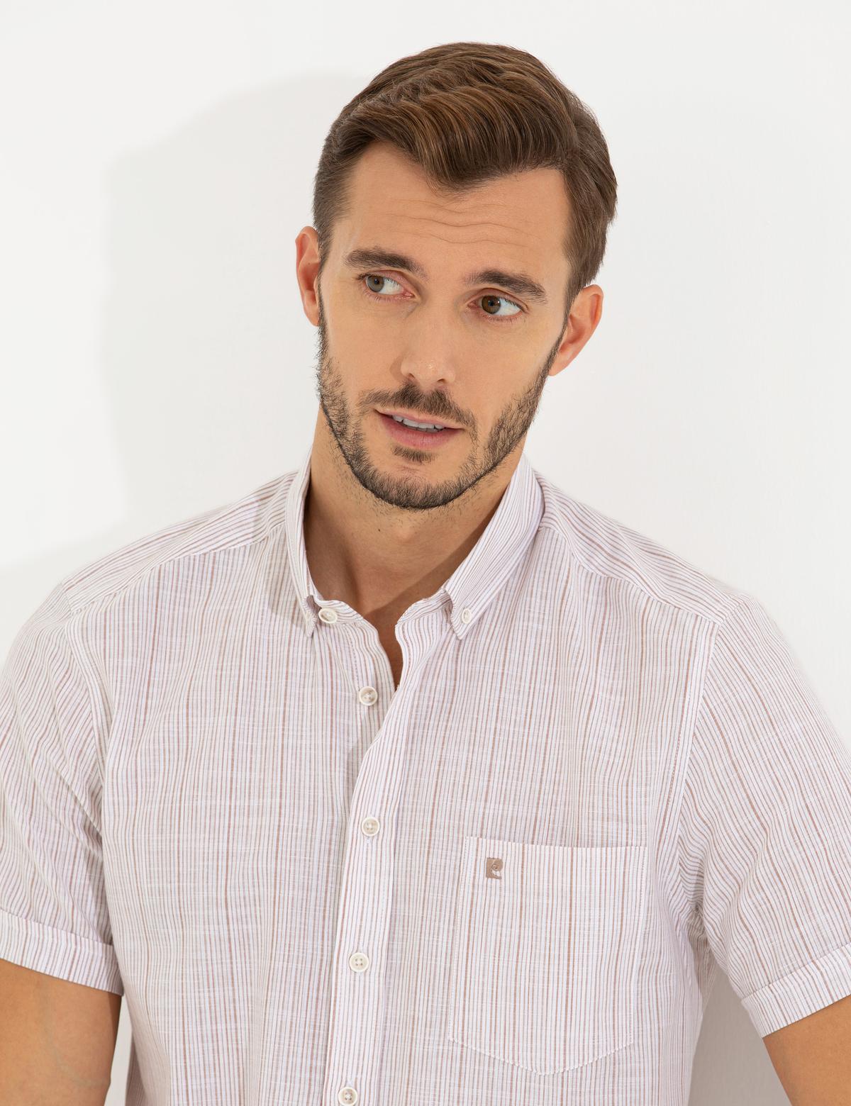 Bej Regular Fit Kısa Kollu Gömlek - 50252483007