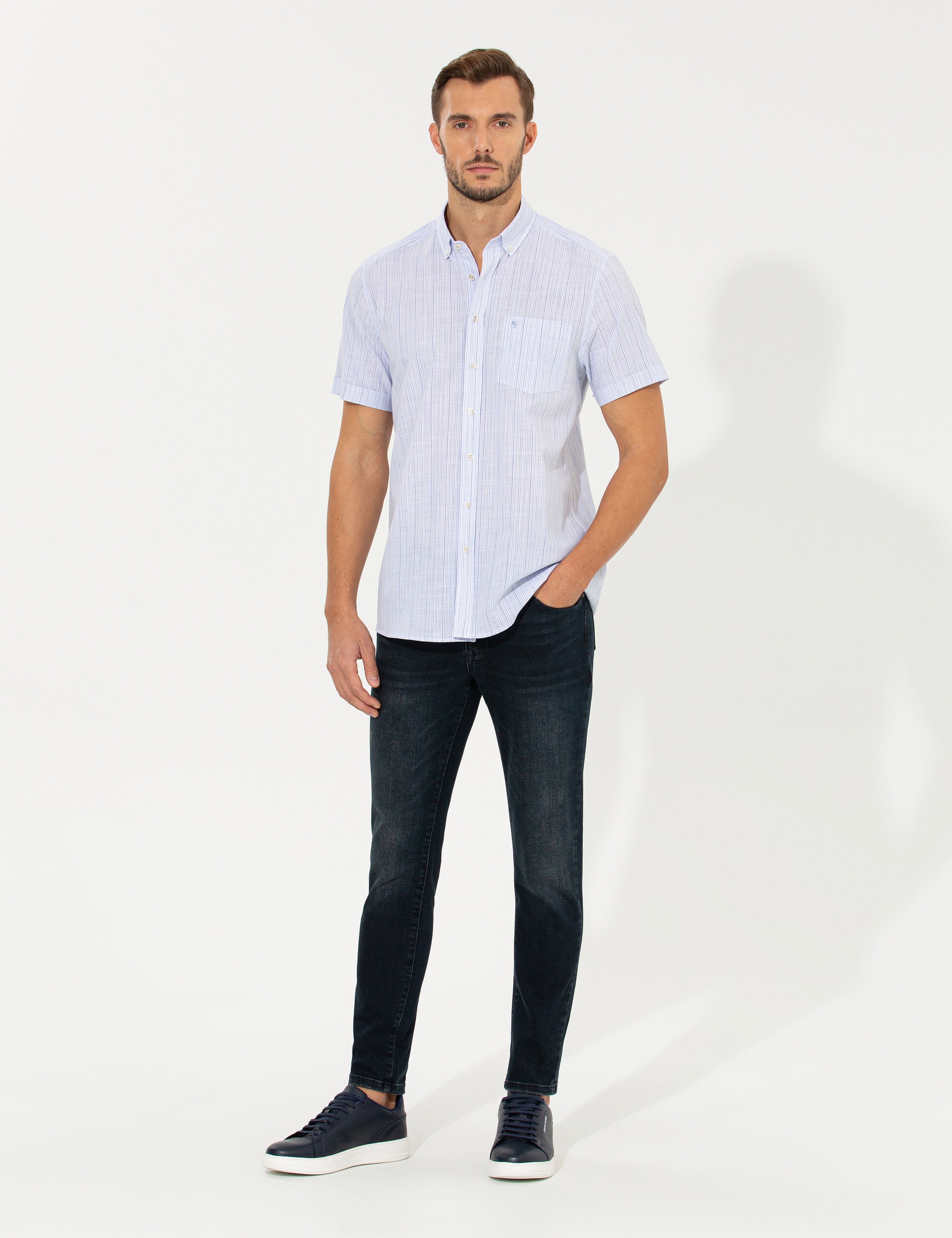 Mavi Regular Fit Kısa Kollu Gömlek - Image 4