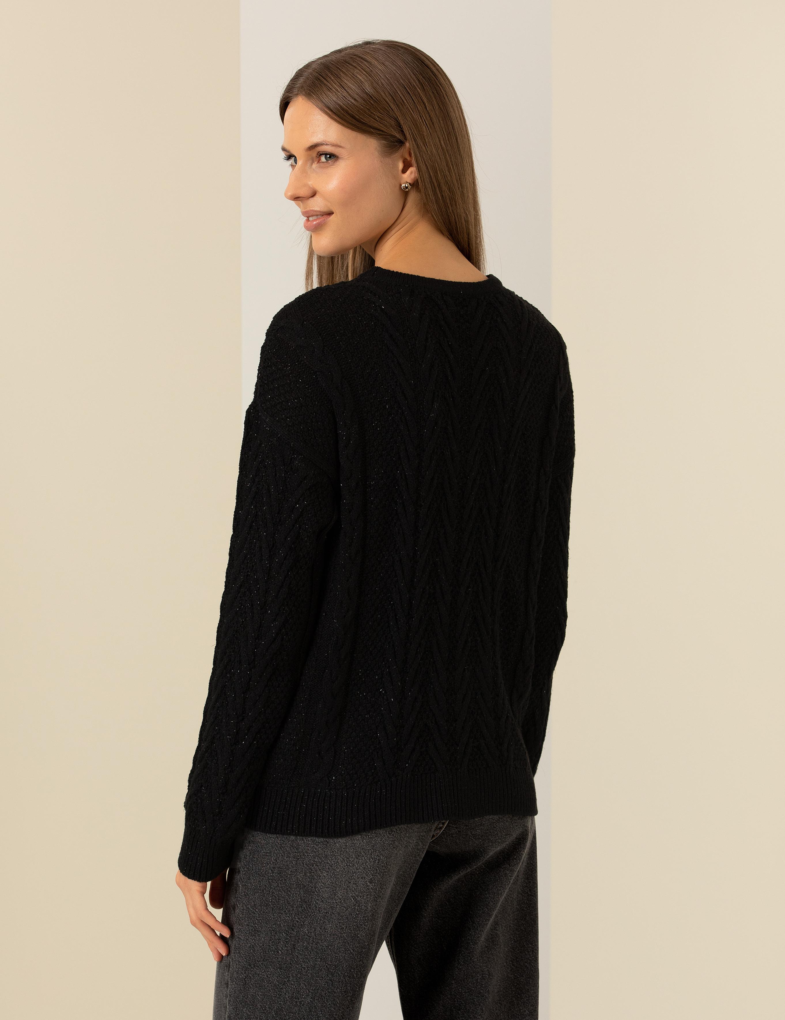 Siyah Comfort Fit Bisiklet Yaka Kazak