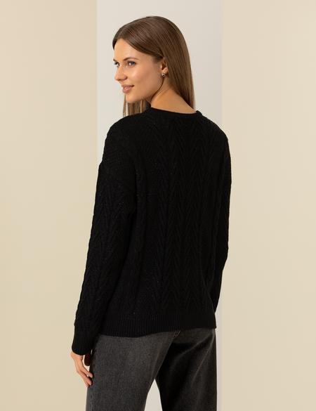 Siyah Comfort Fit Bisiklet Yaka Kazak - 50253283026