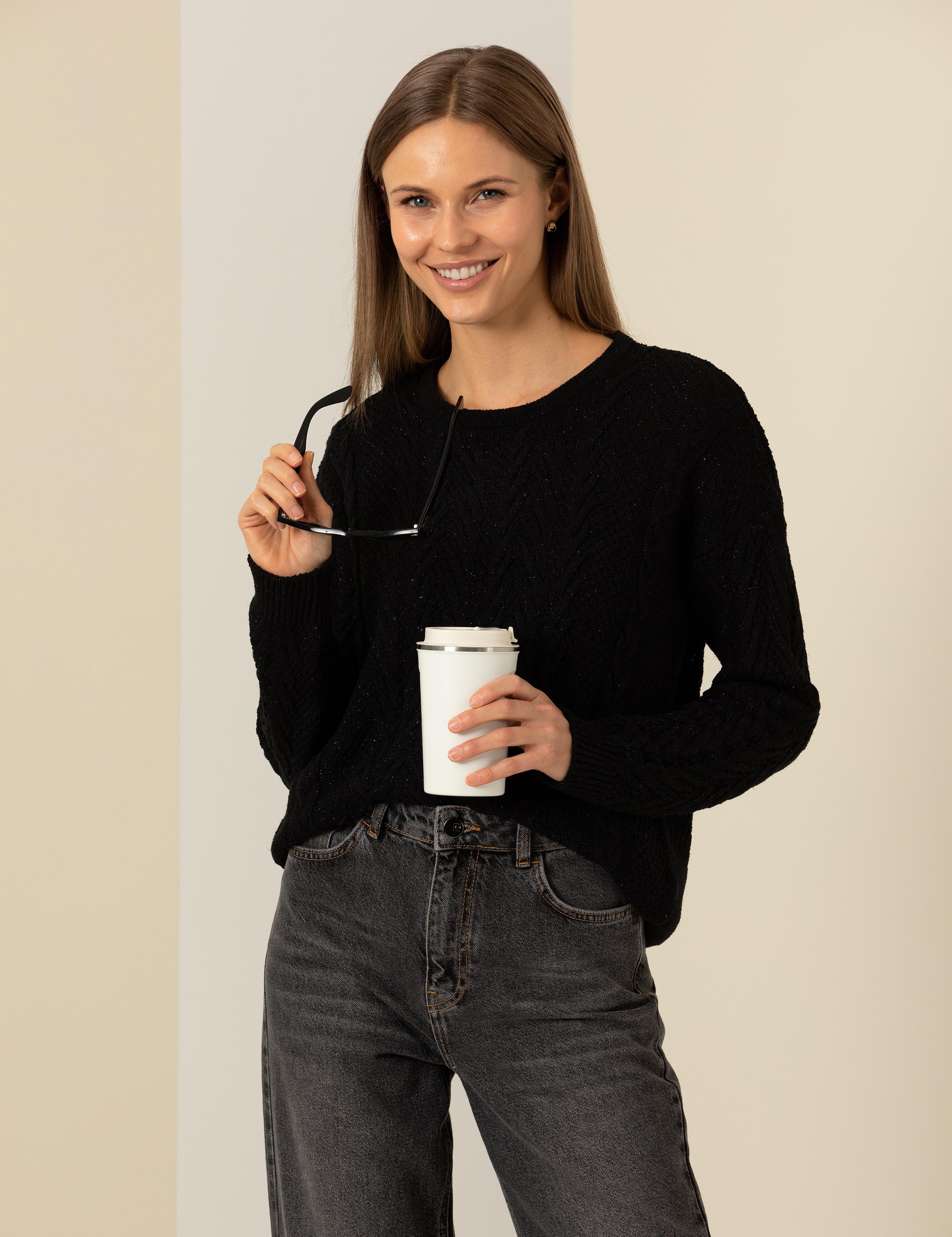 Siyah Comfort Fit Bisiklet Yaka Kazak