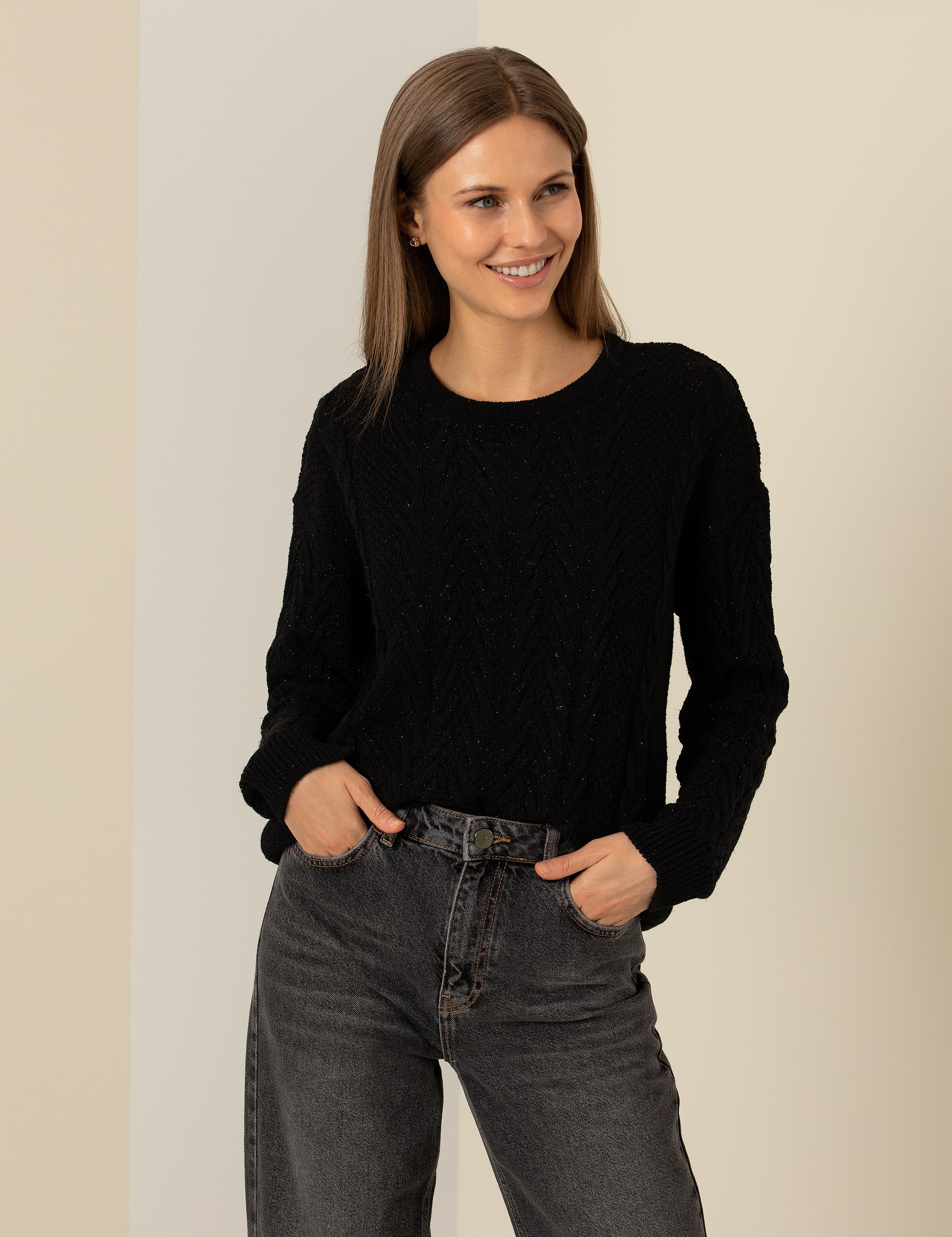 Siyah Comfort Fit Bisiklet Yaka Kazak