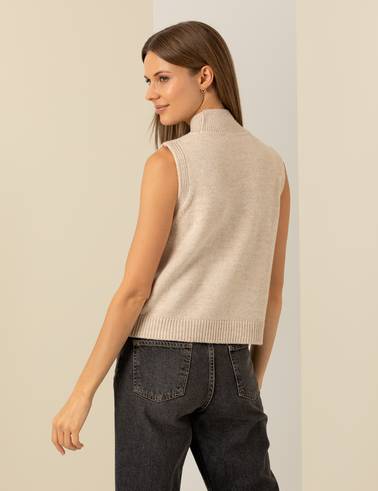 Krem Melanj Slim Fit Balıkçı Yaka Süveter