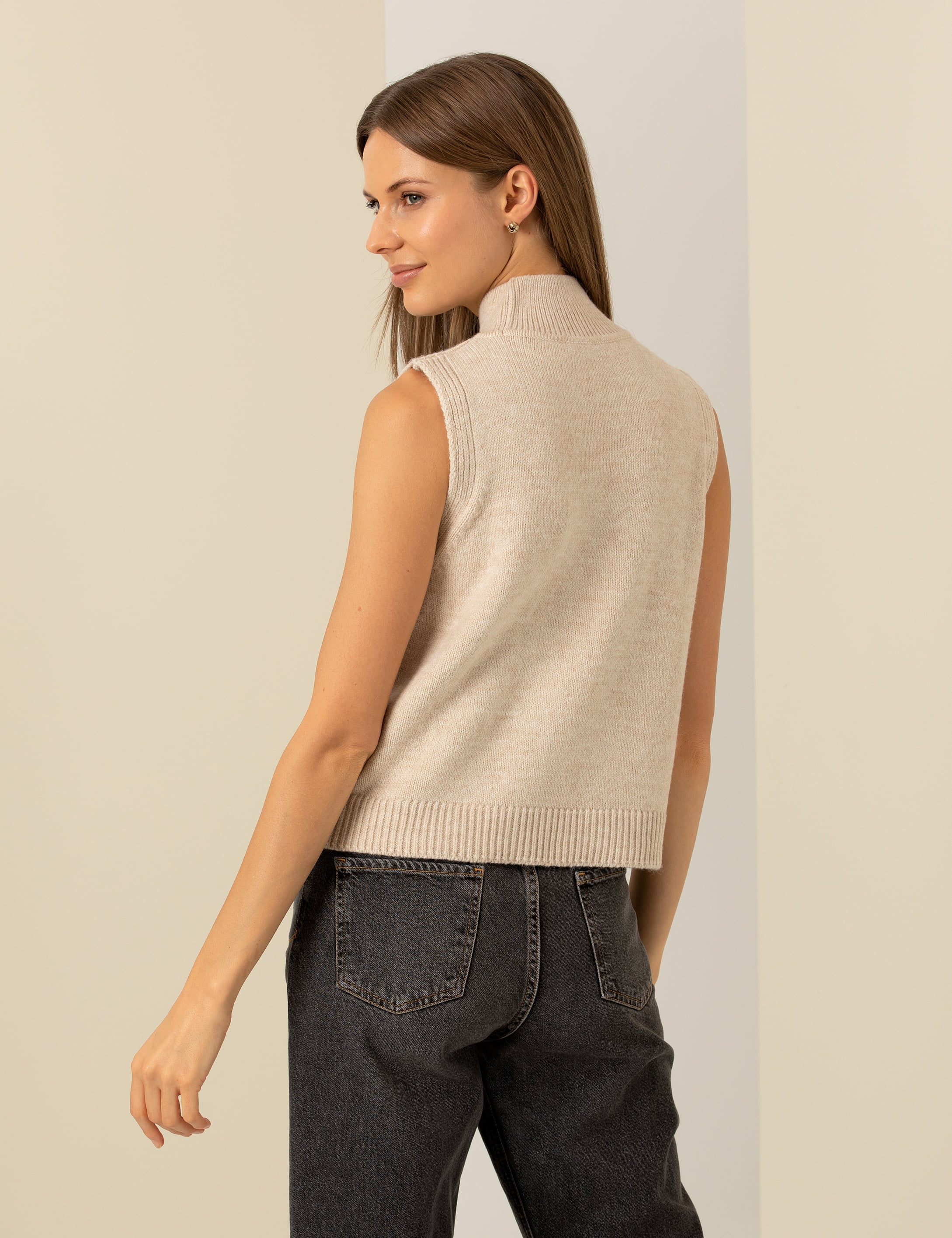 Krem Melanj Slim Fit Balıkçı Yaka Süveter