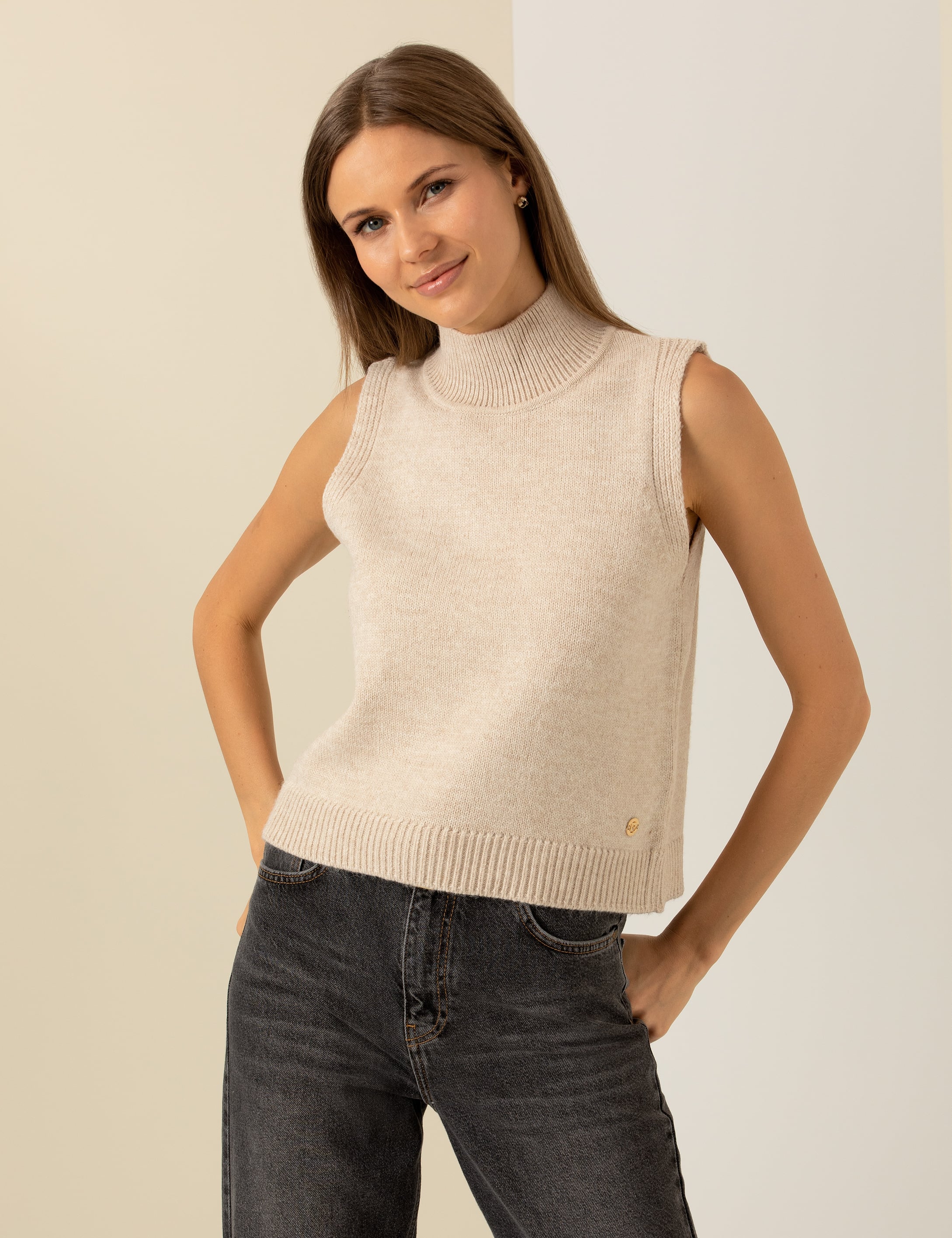 Krem Melanj Slim Fit Balıkçı Yaka Süveter - Image 1
