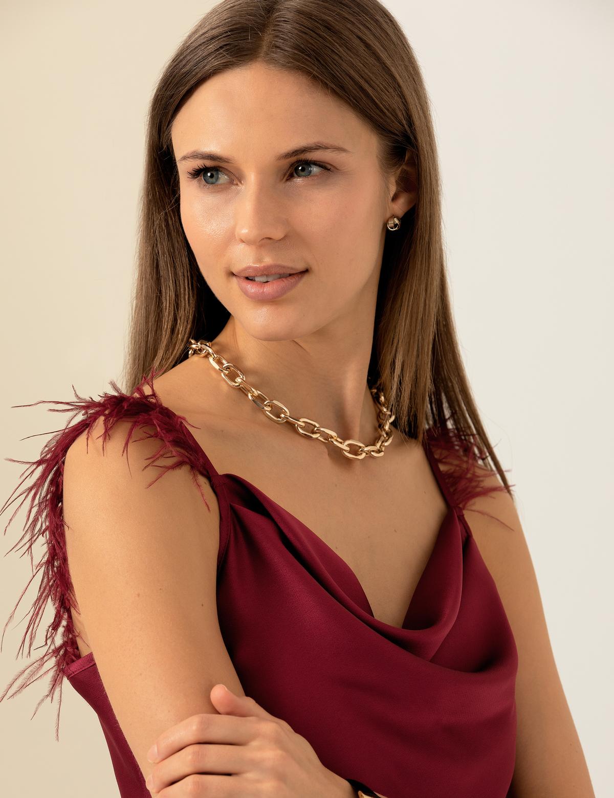 Bordo Saten Elbise - 50260099002