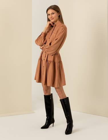 Turuncu Comfort Fit Uzunkollu Elbise