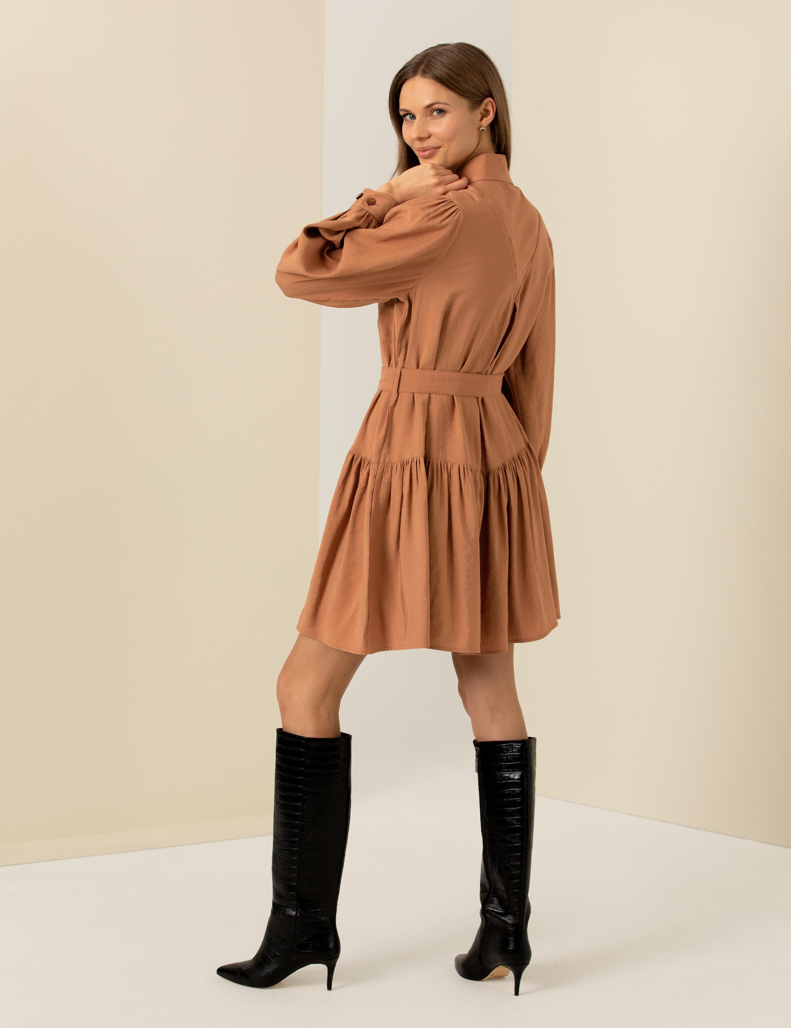 Turuncu Comfort Fit Uzunkollu Elbise