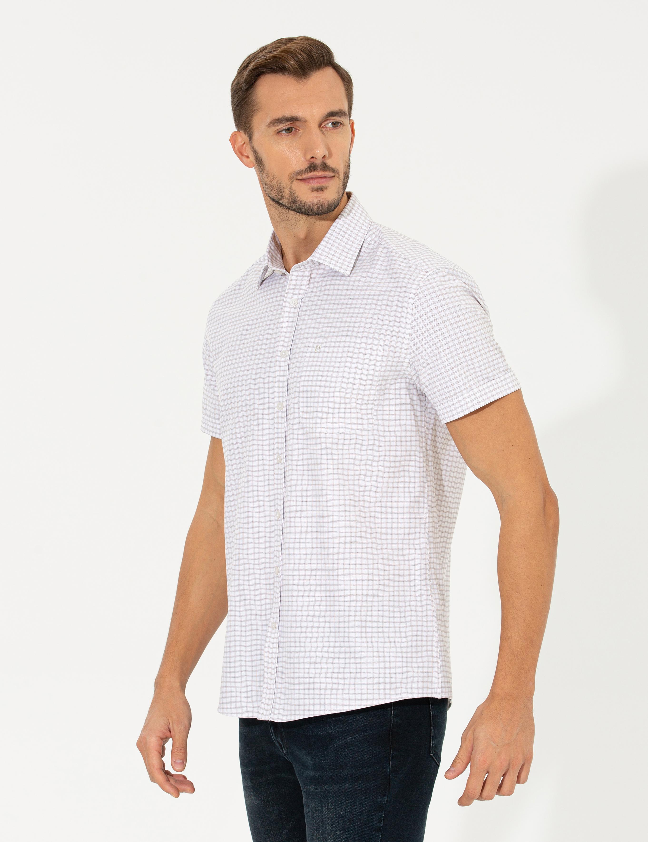 Bej Regular Fit Kısa Kollu Gömlek