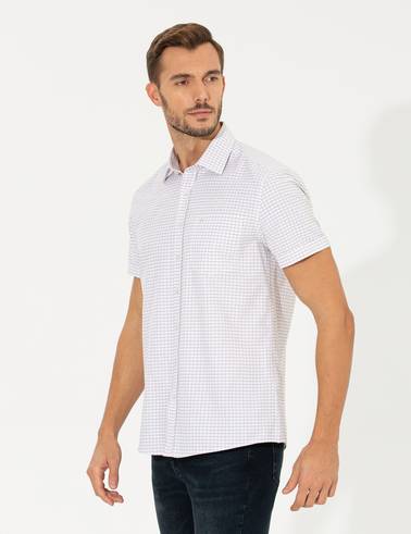 Bej Regular Fit Kısa Kollu Gömlek