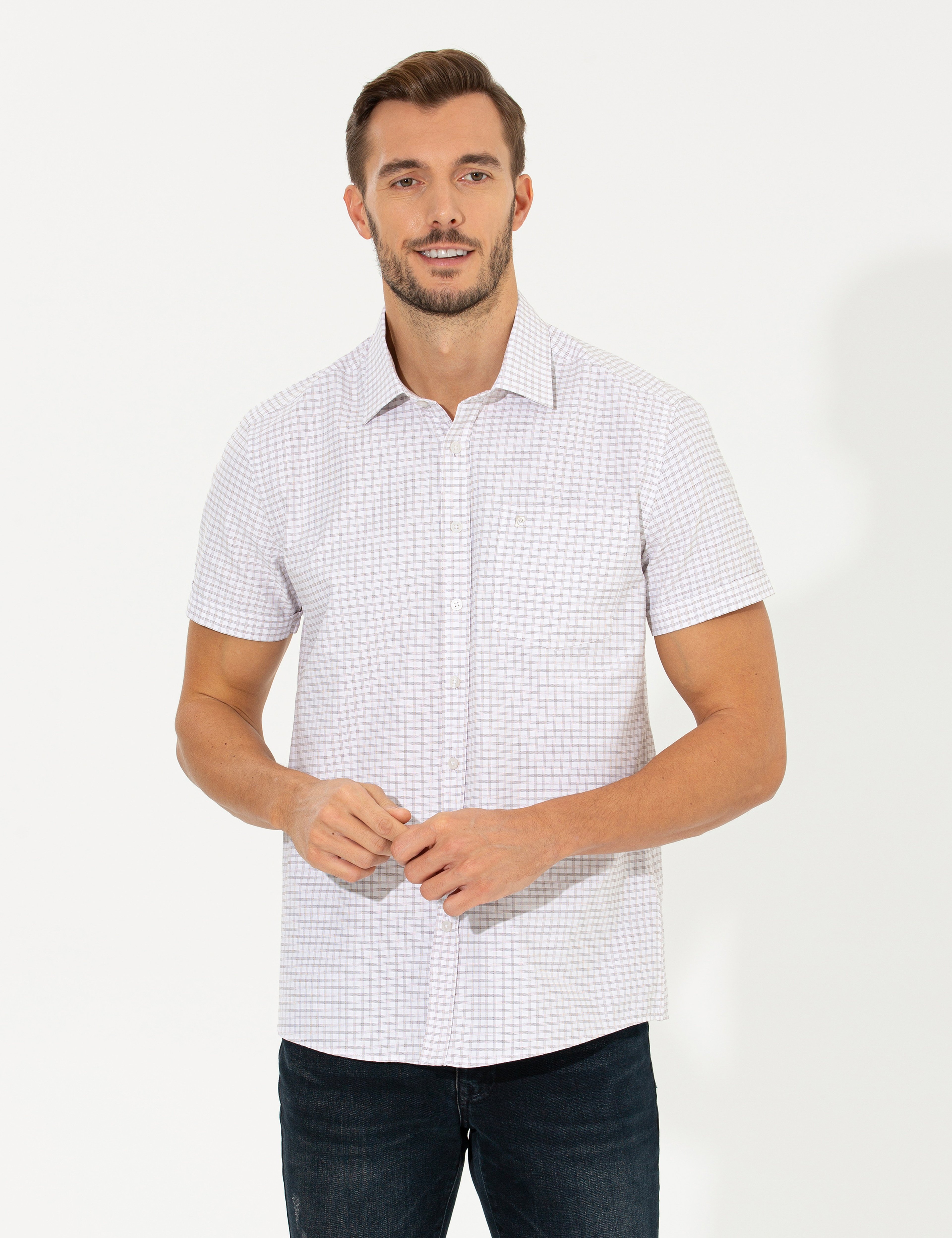 Bej Regular Fit Kısa Kollu Gömlek - Image 2