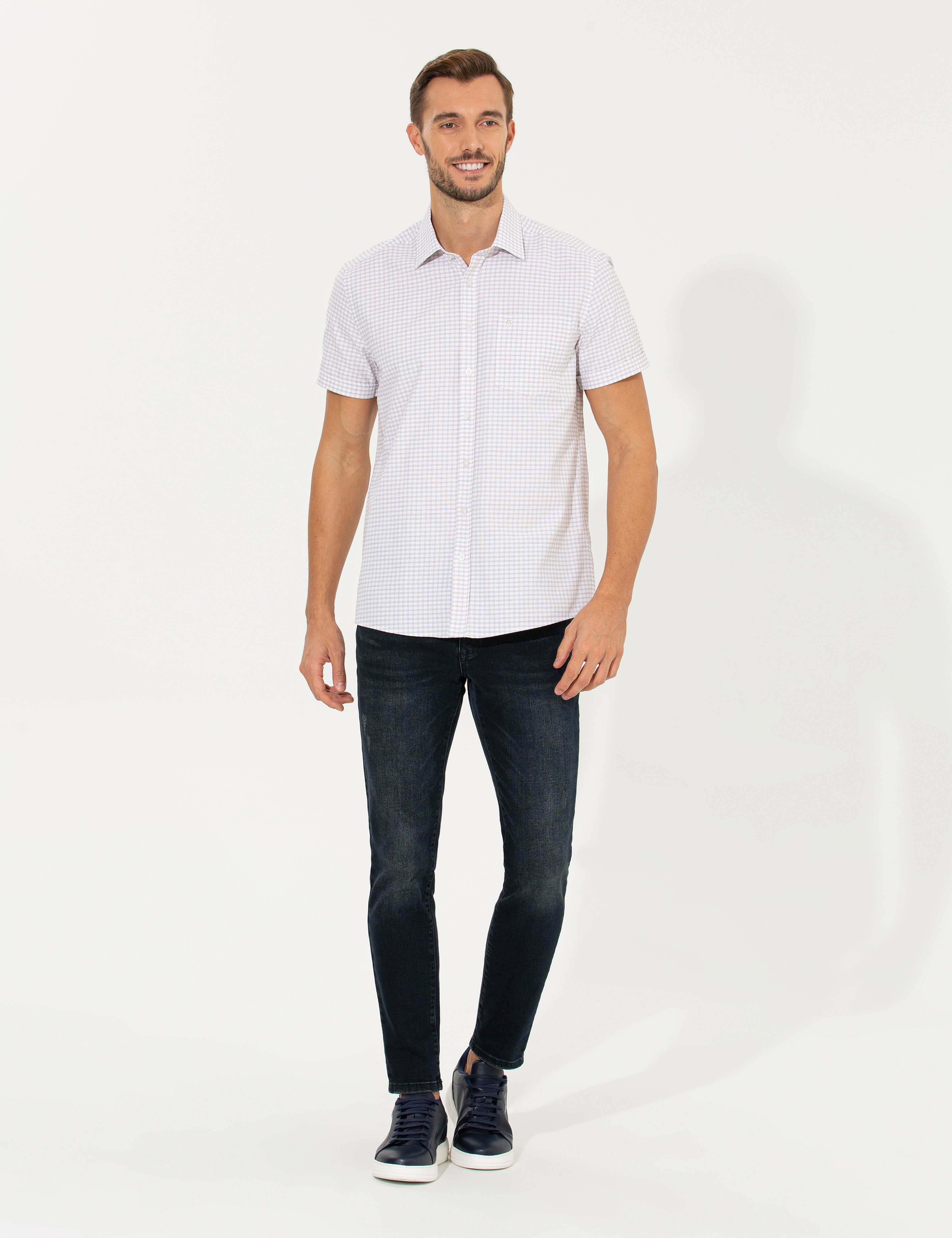 Bej Regular Fit Kısa Kollu Gömlek - Image 3