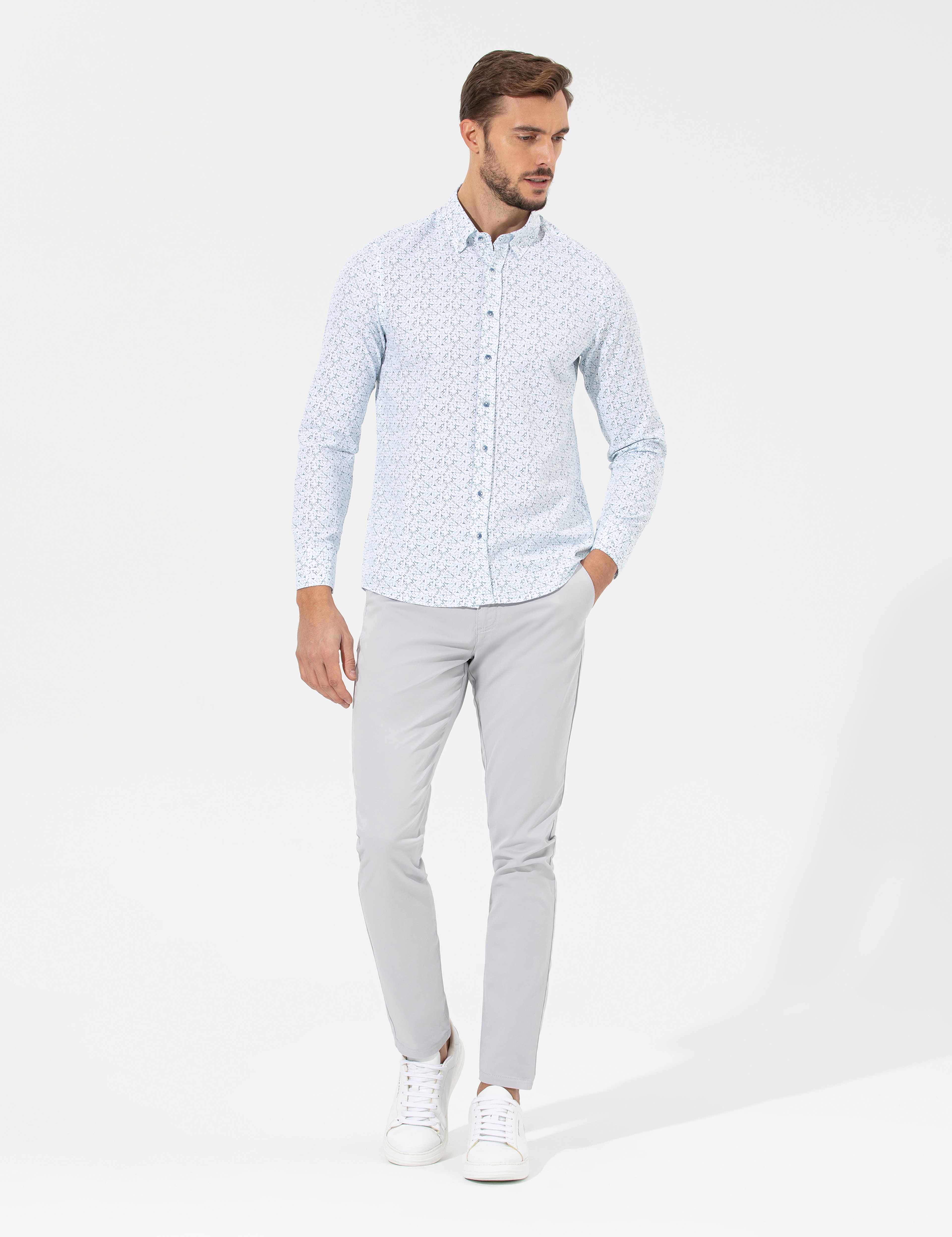 Lacivert Slim Fit Uzun Kollu Gömlek - Image 4
