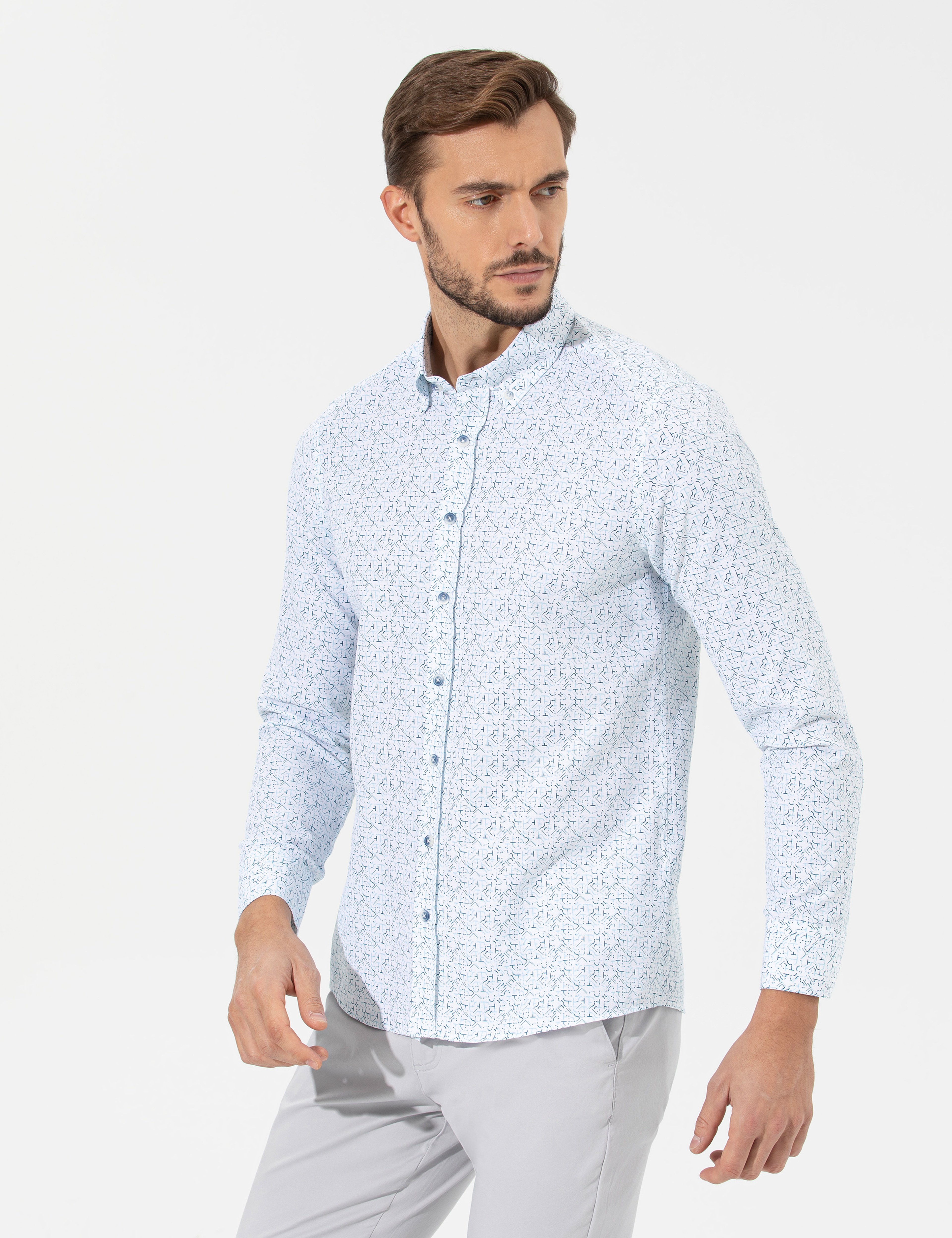 Lacivert Slim Fit Uzun Kollu Gömlek - Image 1