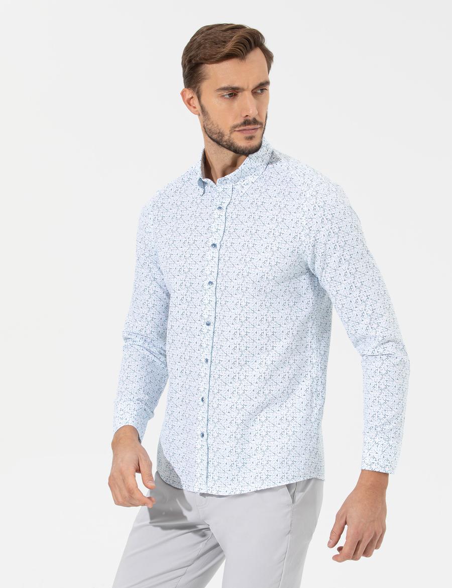 Lacivert Slim Fit Uzun Kollu Gömlek