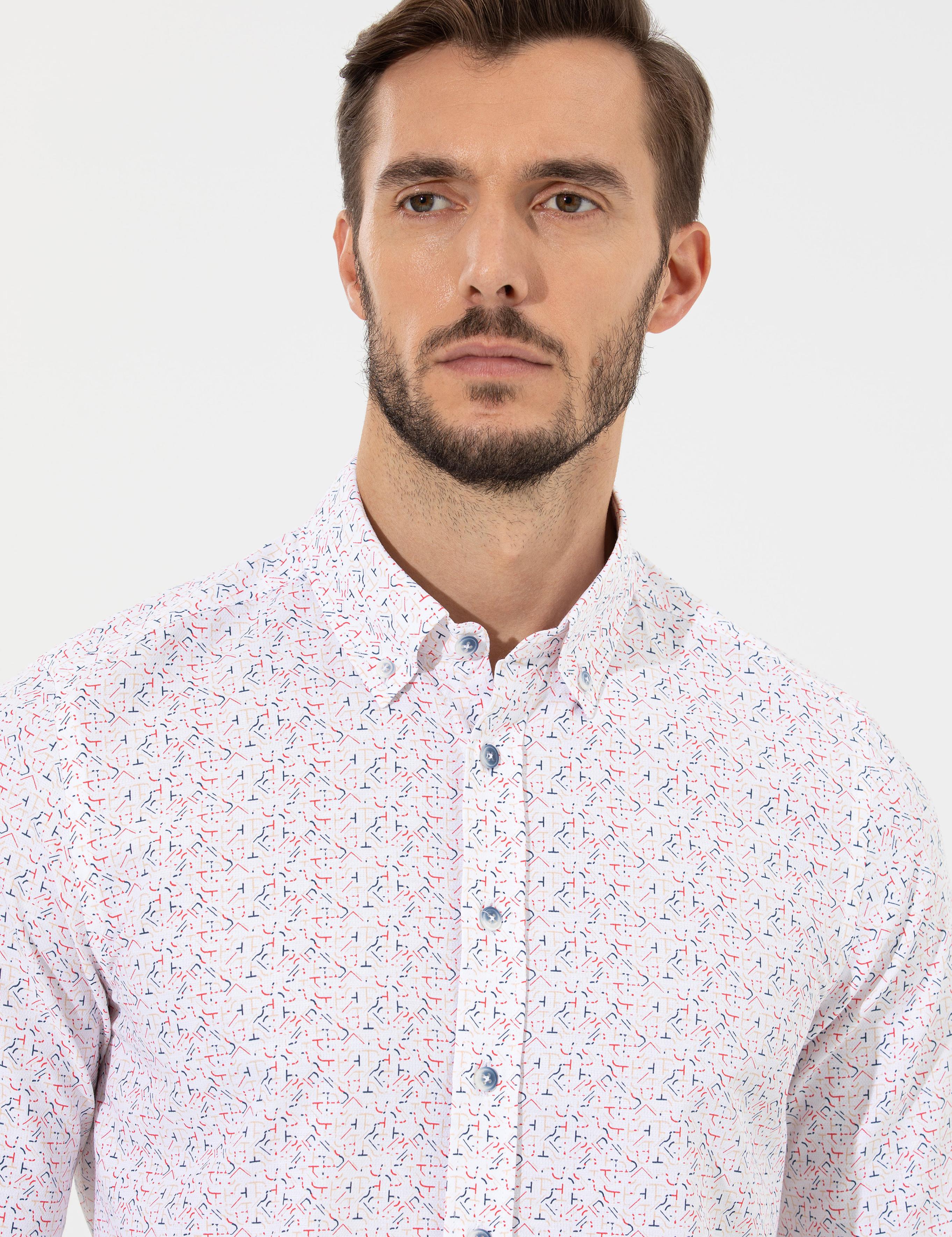 Kırmızı Slim Fit Uzun Kollu Gömlek