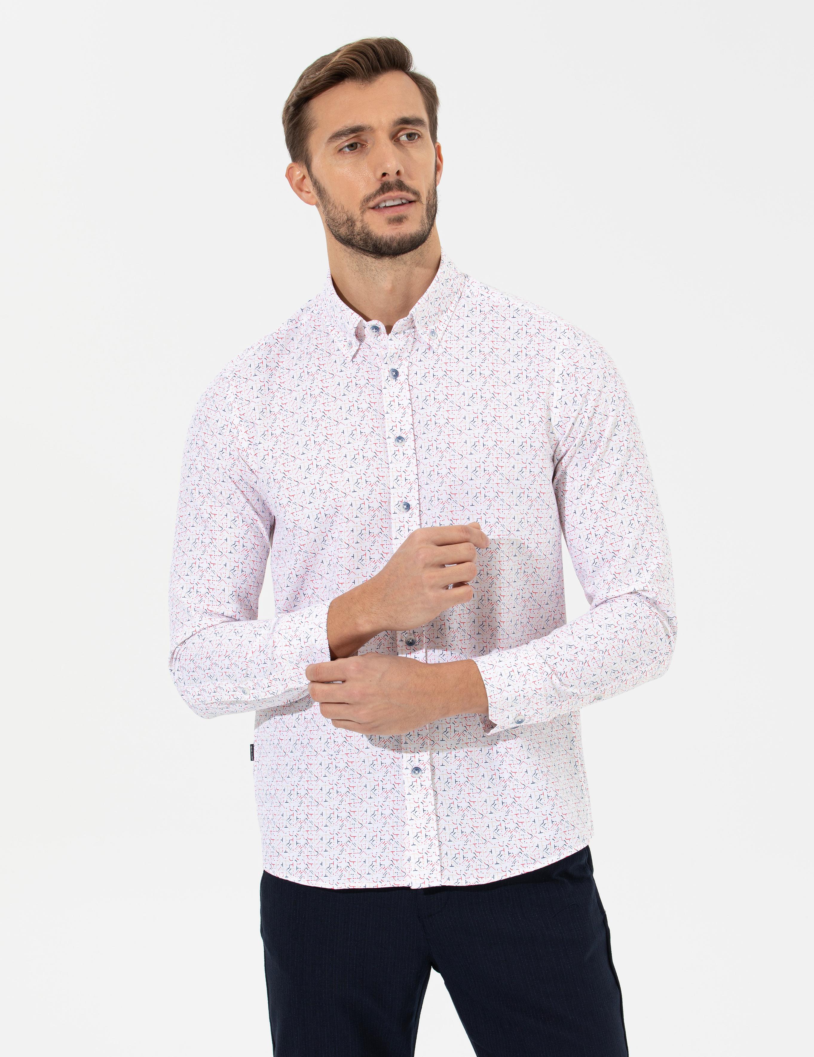 Kırmızı Slim Fit Uzun Kollu Gömlek