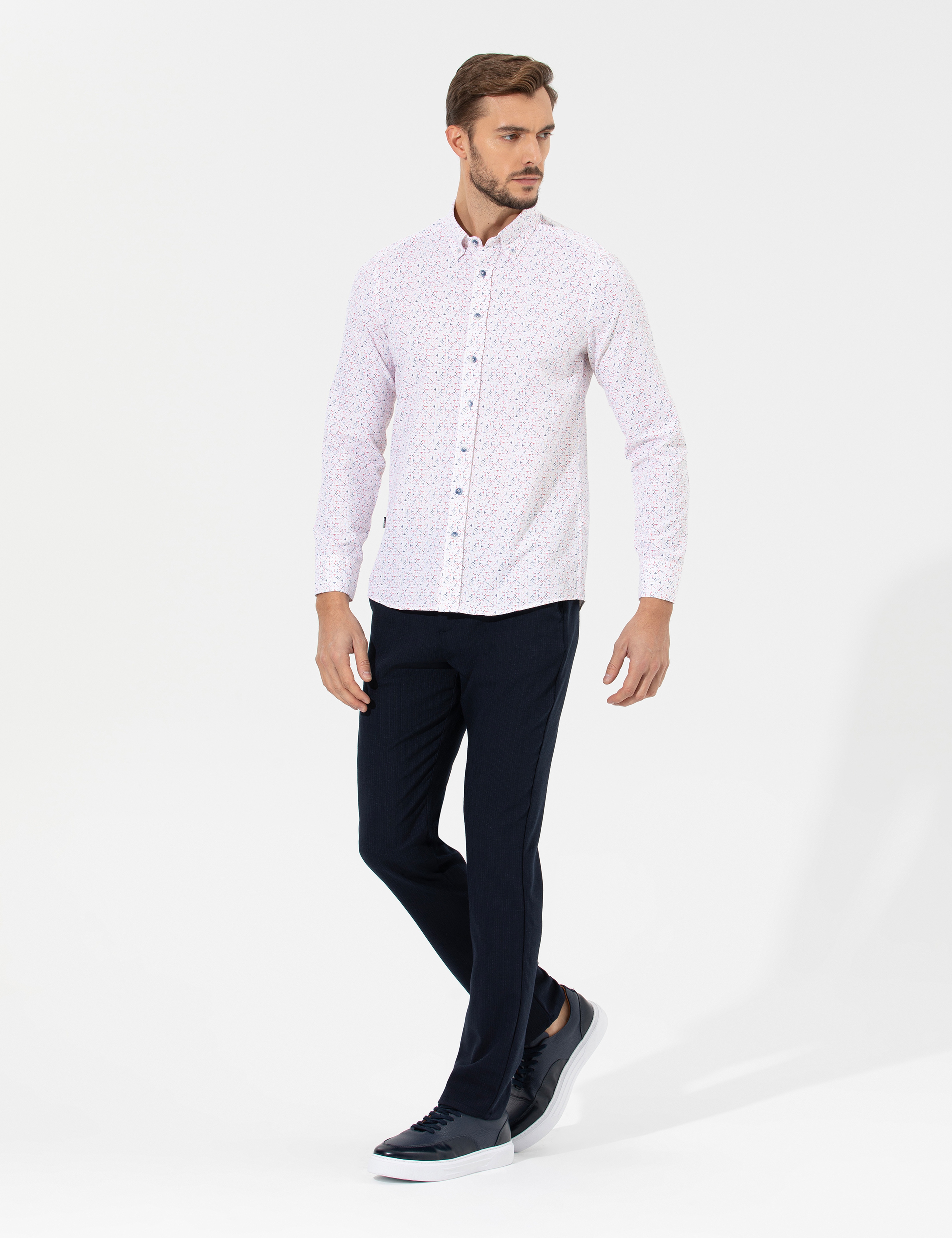Kırmızı Slim Fit Uzun Kollu Gömlek - Image 4