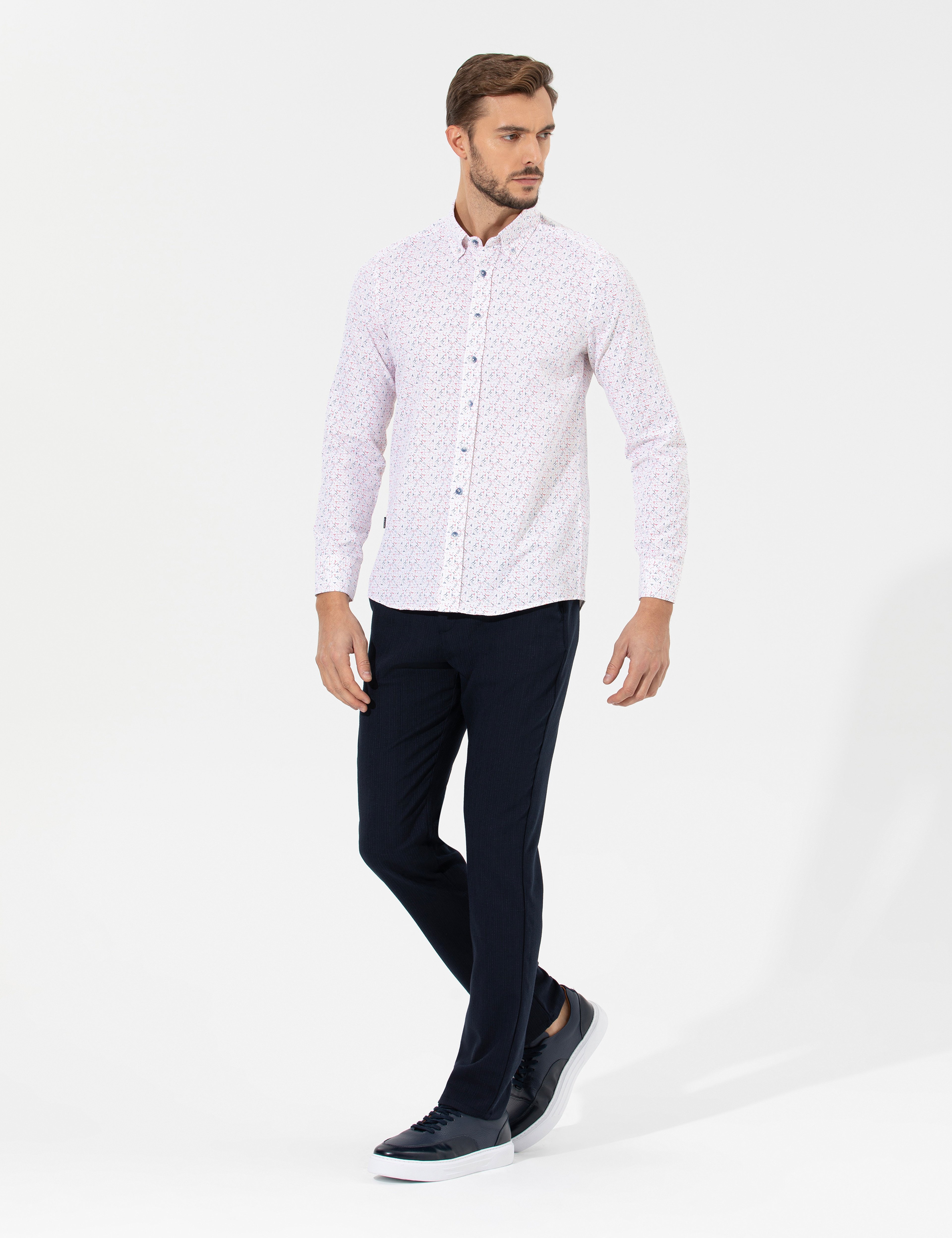 Kırmızı Slim Fit Uzun Kollu Gömlek