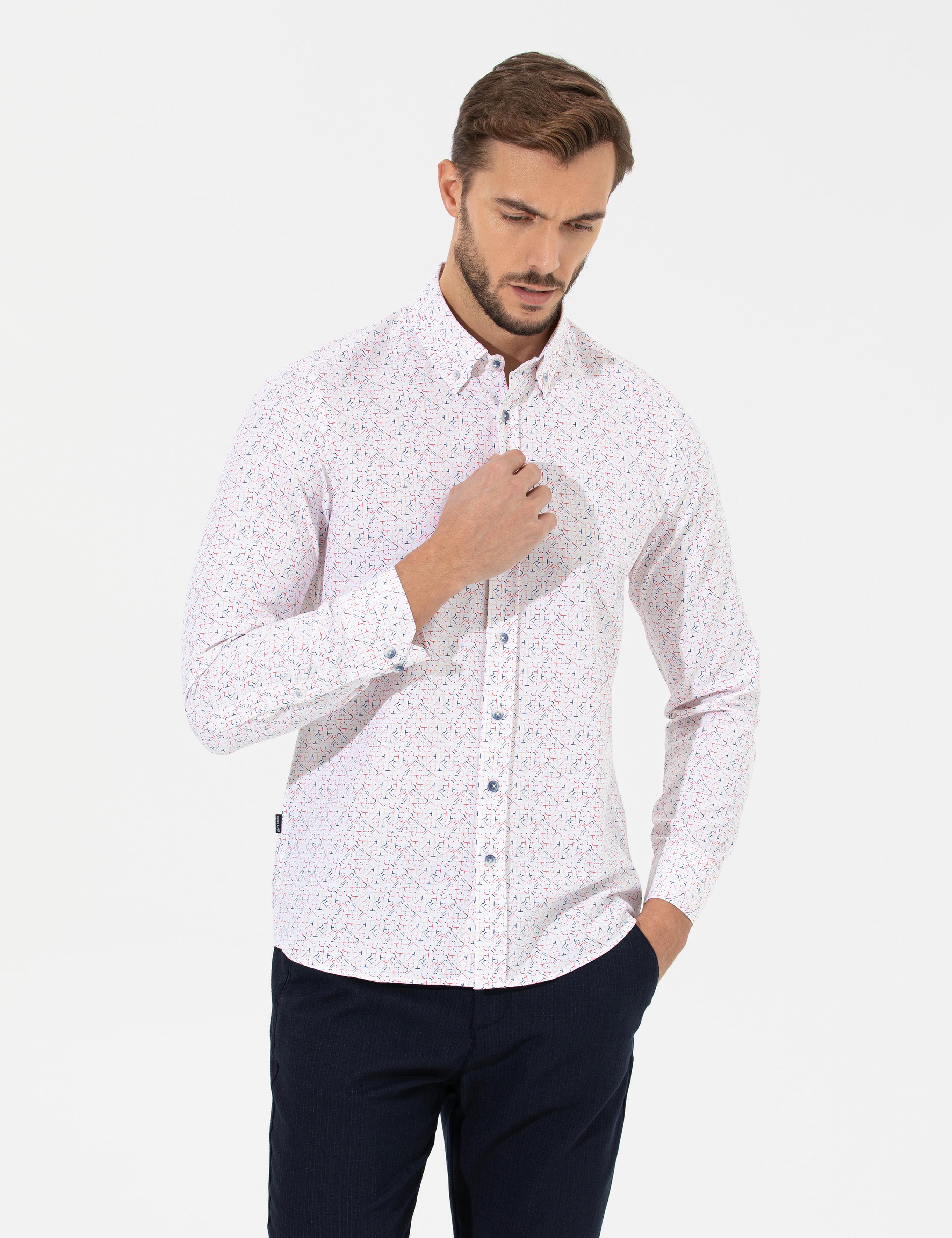 Kırmızı Slim Fit Uzun Kollu Gömlek
