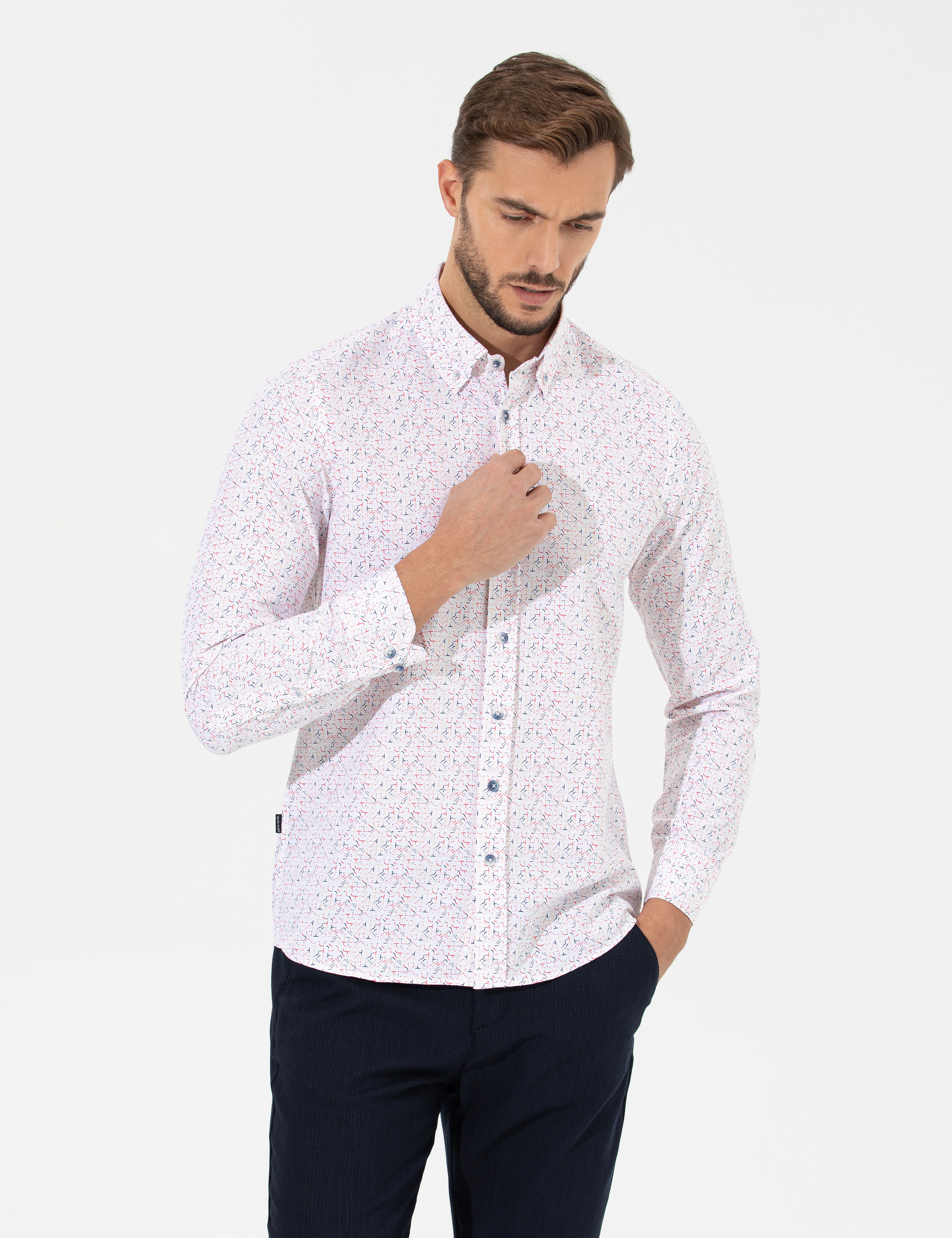Kırmızı Slim Fit Uzun Kollu Gömlek - Image 1