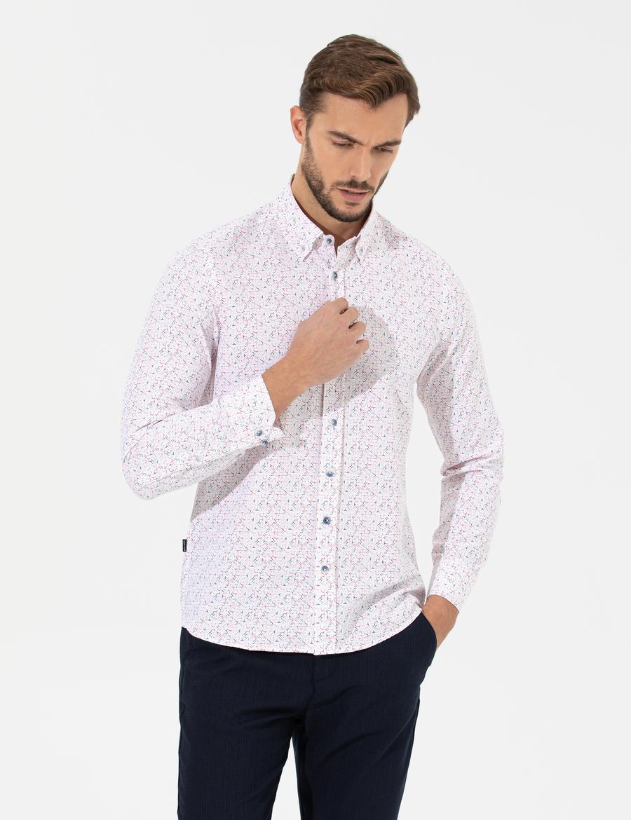 Kırmızı Slim Fit Uzun Kollu Gömlek