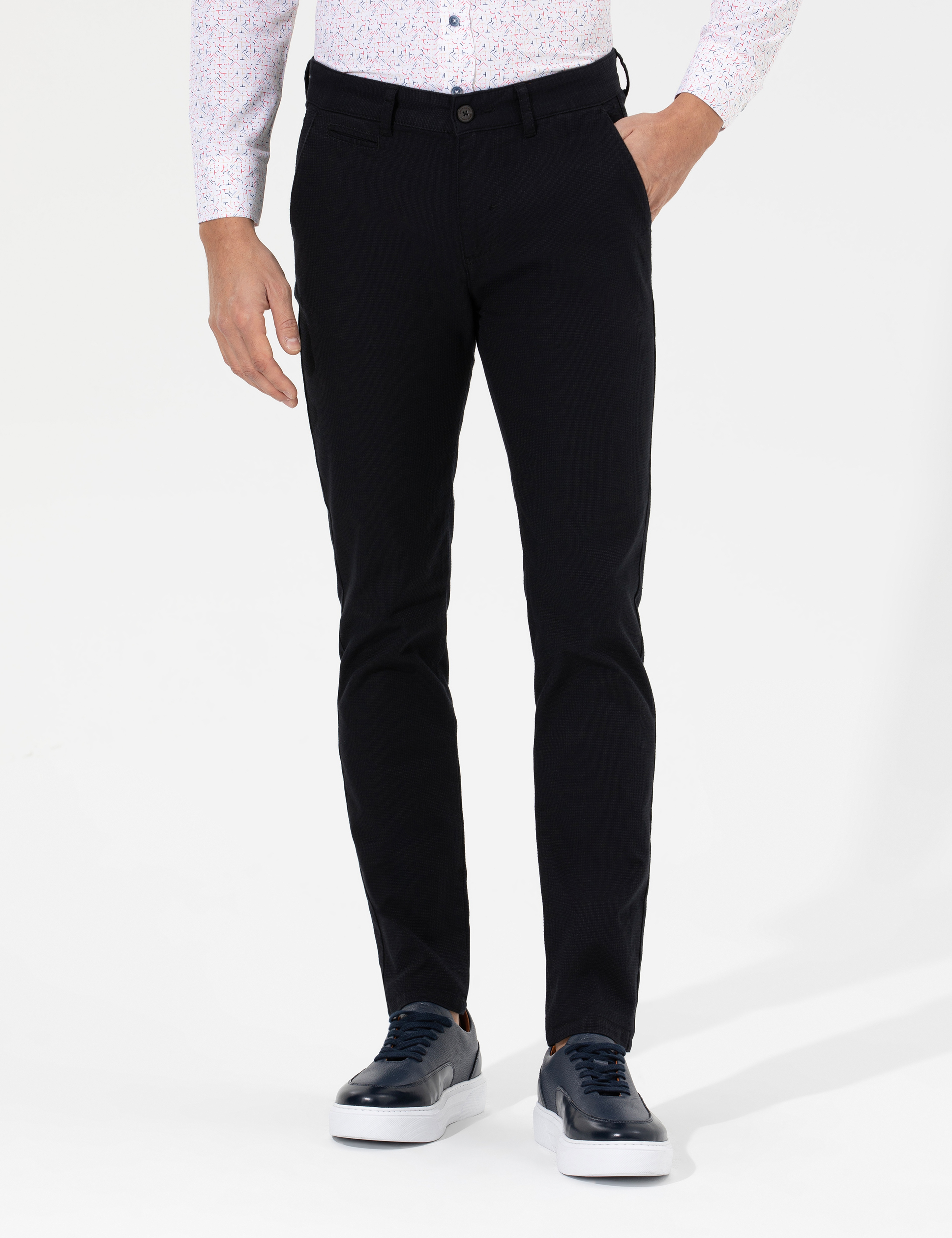 Siyah Slim Fit Kanvas Pantolon - Image 2