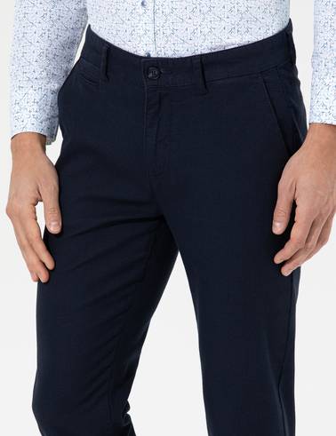 Lacivert Slim Fit Kanvas Pantolon