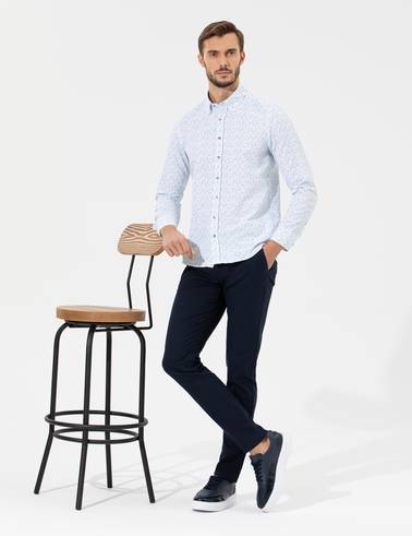 Lacivert Slim Fit Kanvas Pantolon