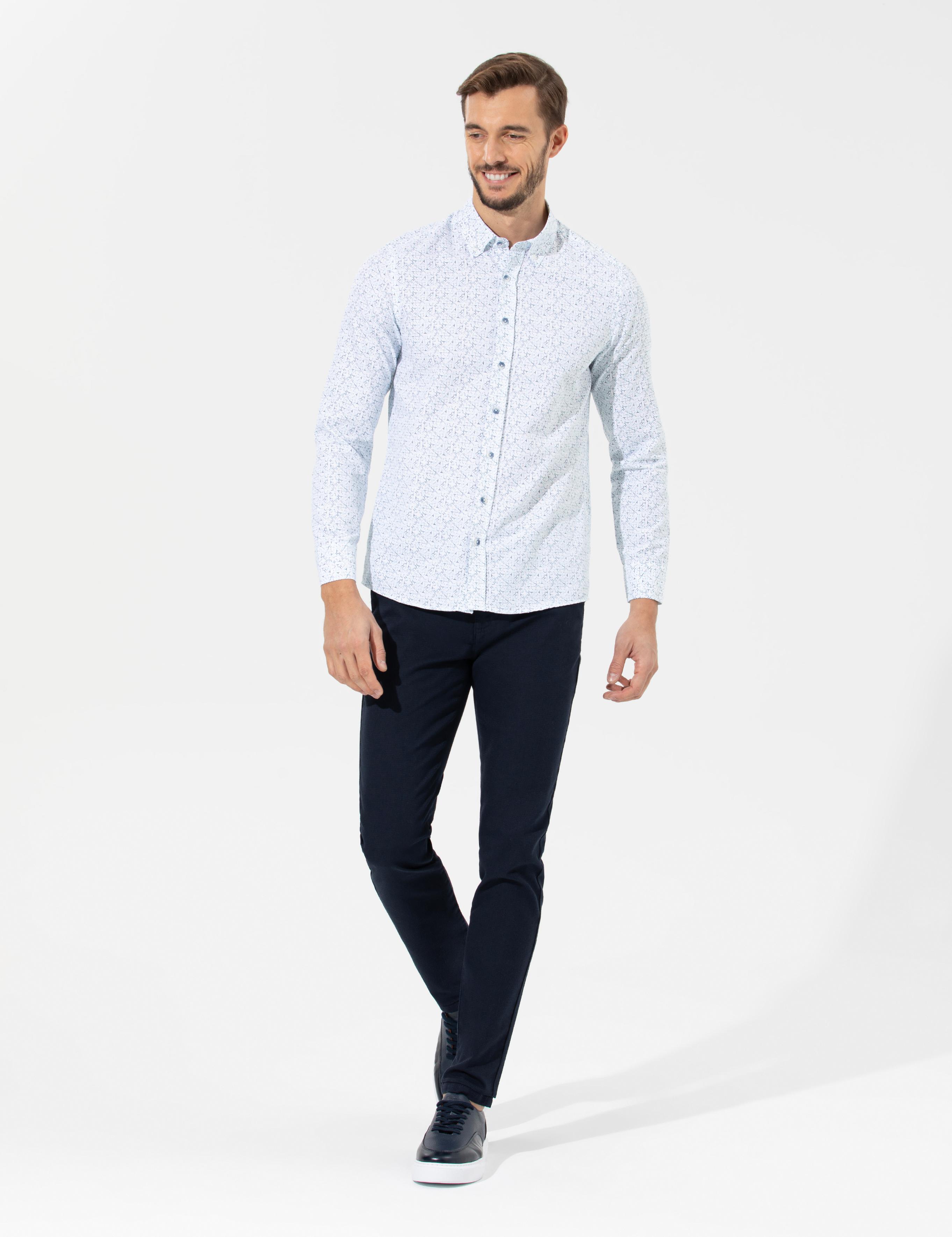 Lacivert Slim Fit Kanvas Pantolon