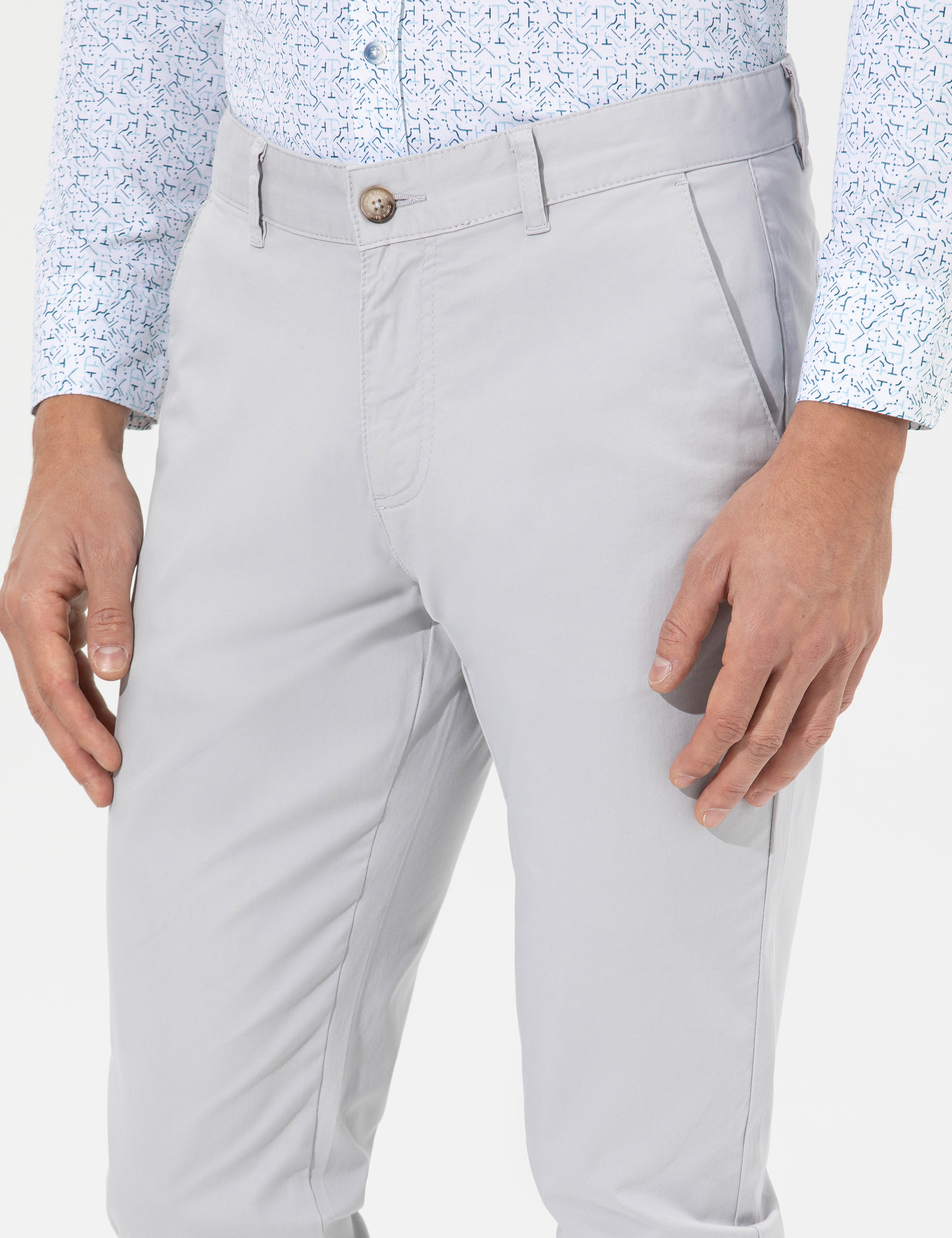 Açık Gri Slim Fit Basic Chino Pantolon - Image 7