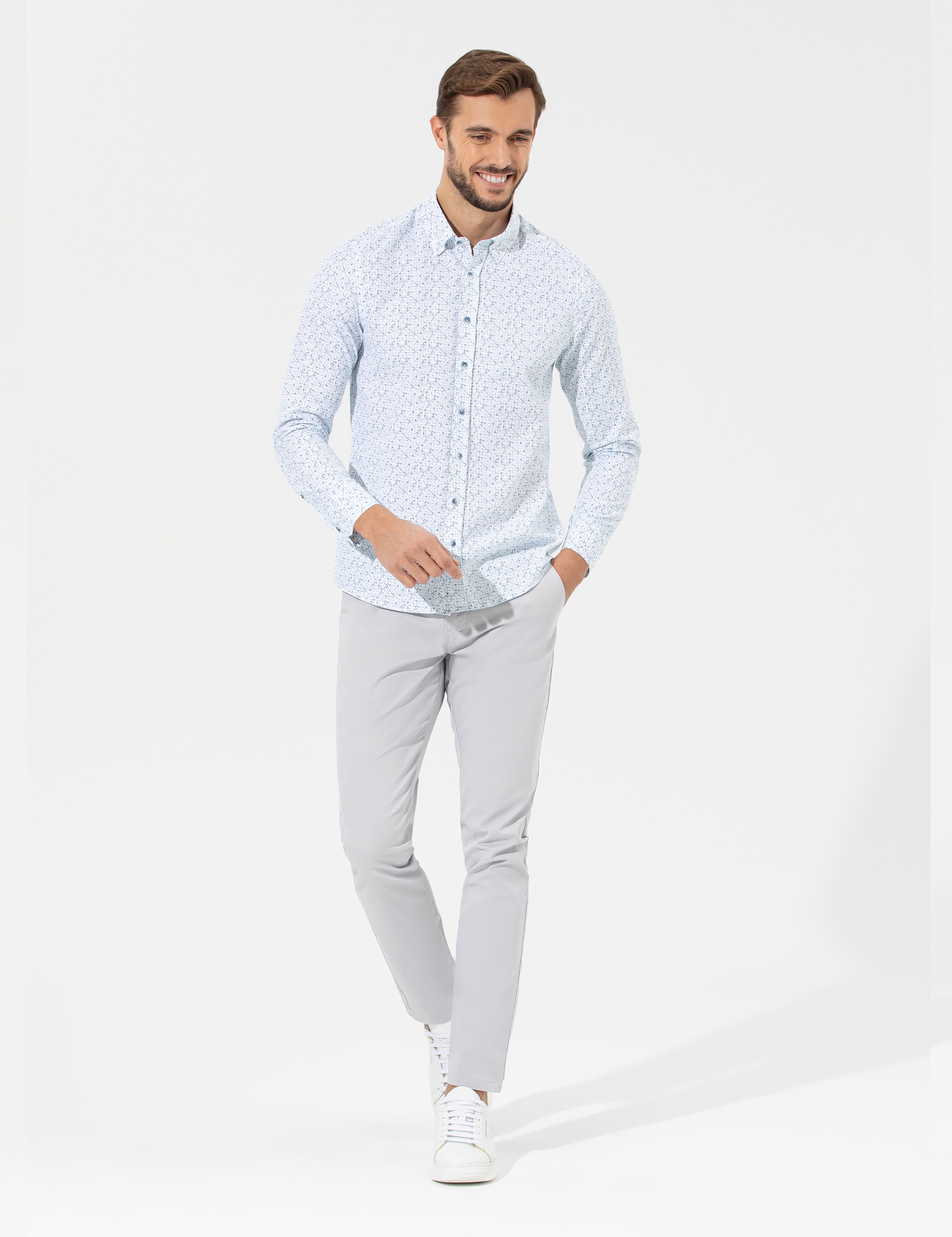 Açık Gri Slim Fit Basic Chino Pantolon - Image 3