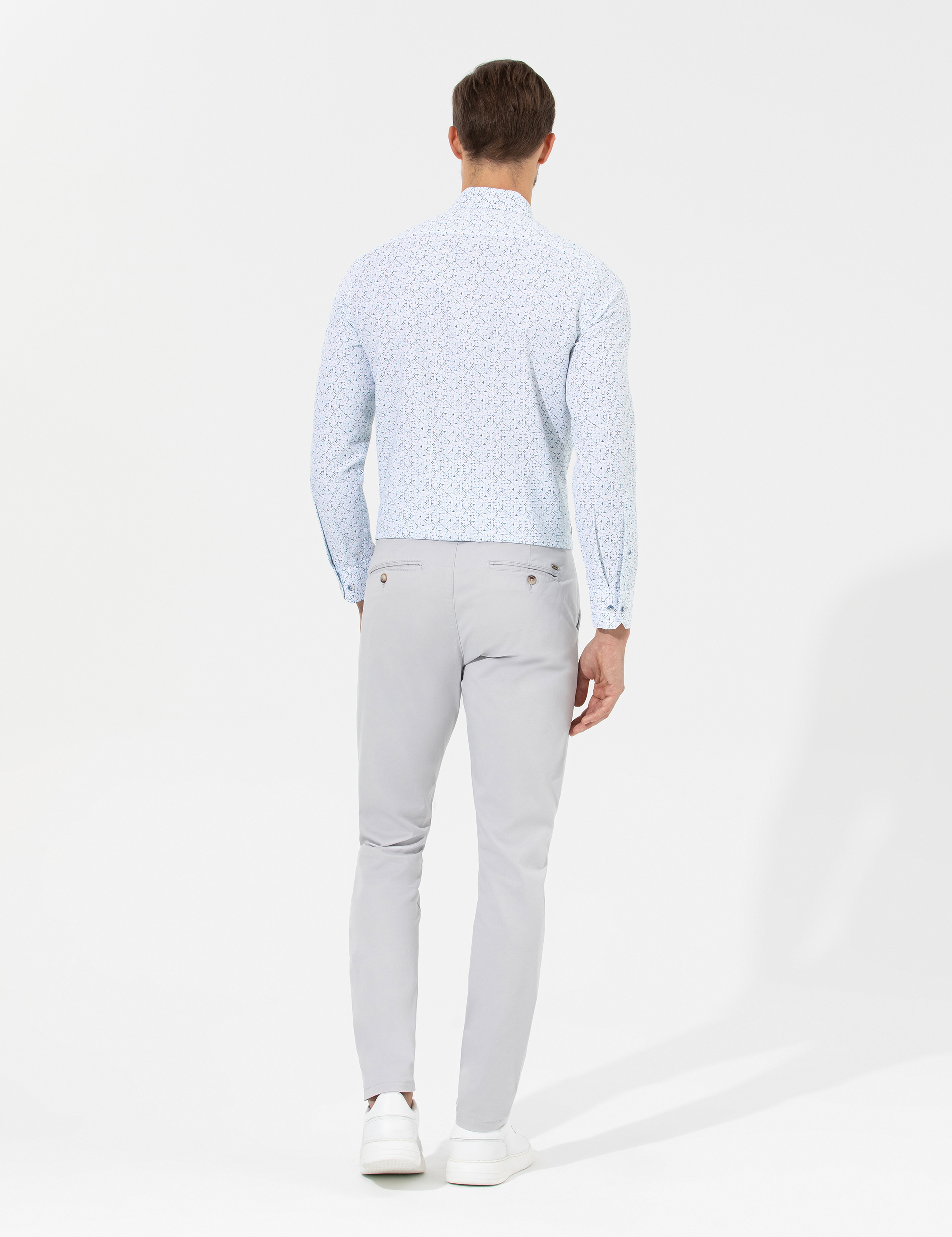 Açık Gri Slim Fit Basic Chino Pantolon - Image 4